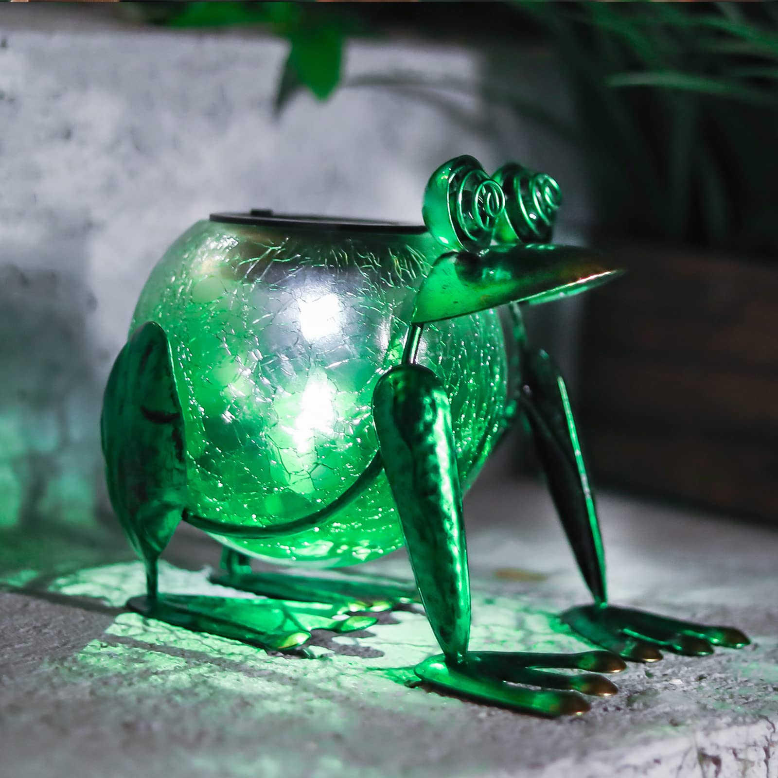 MUMTOP Solar Garden Lantern - Waterproof LED Frog Design, Green Glass, Outdoor Tabletop Light for Yard & Patio Decoration