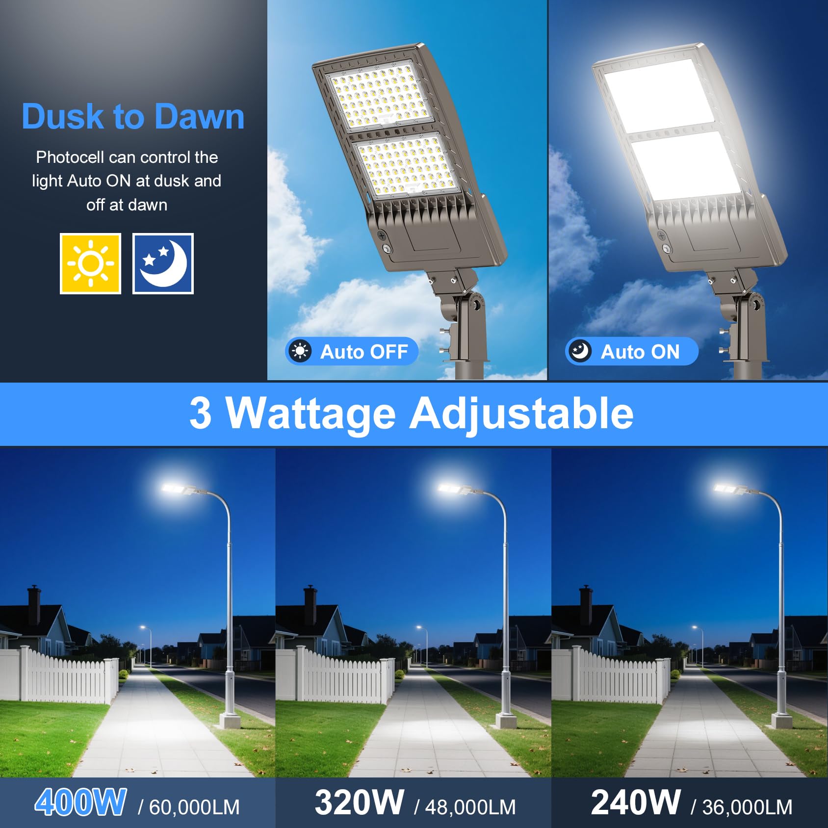 Kukuppo 2Pack 400W Led Parking Lot Light 60000Lm  Dlc Etl Listed Led Shoebox Parking Pole Light Power Adjustable 5000K Ip65 Waterproof Outdoor Commercial Area Lighting With Slip Fitter 100-277Vac