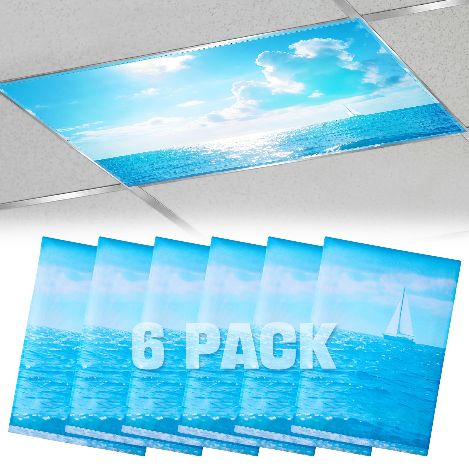 Fluorescent Light Covers with 10 Strong Magnets - 6 Pack Magnetic Light Covers Filter for Ceiling Lights Classroom to Eliminate 