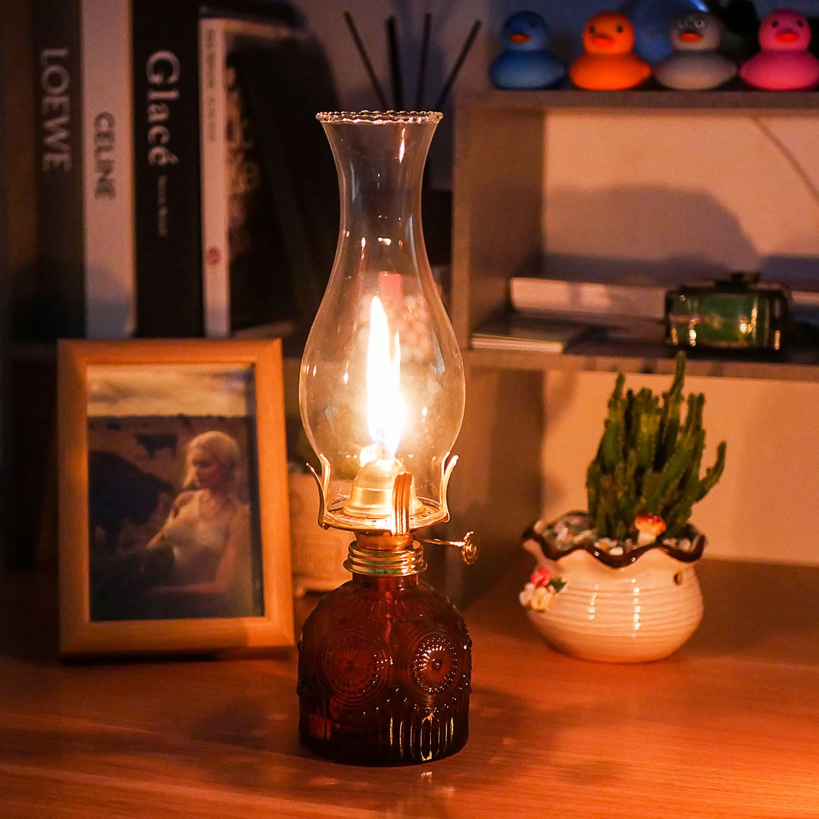 GXFCCYXT 2 Pieces Oil Lamps for Indoor Use Brown Vintage Glass Clear Kerosene Lamp Indoor Decorative Hurricane Lamp Oil Lantern