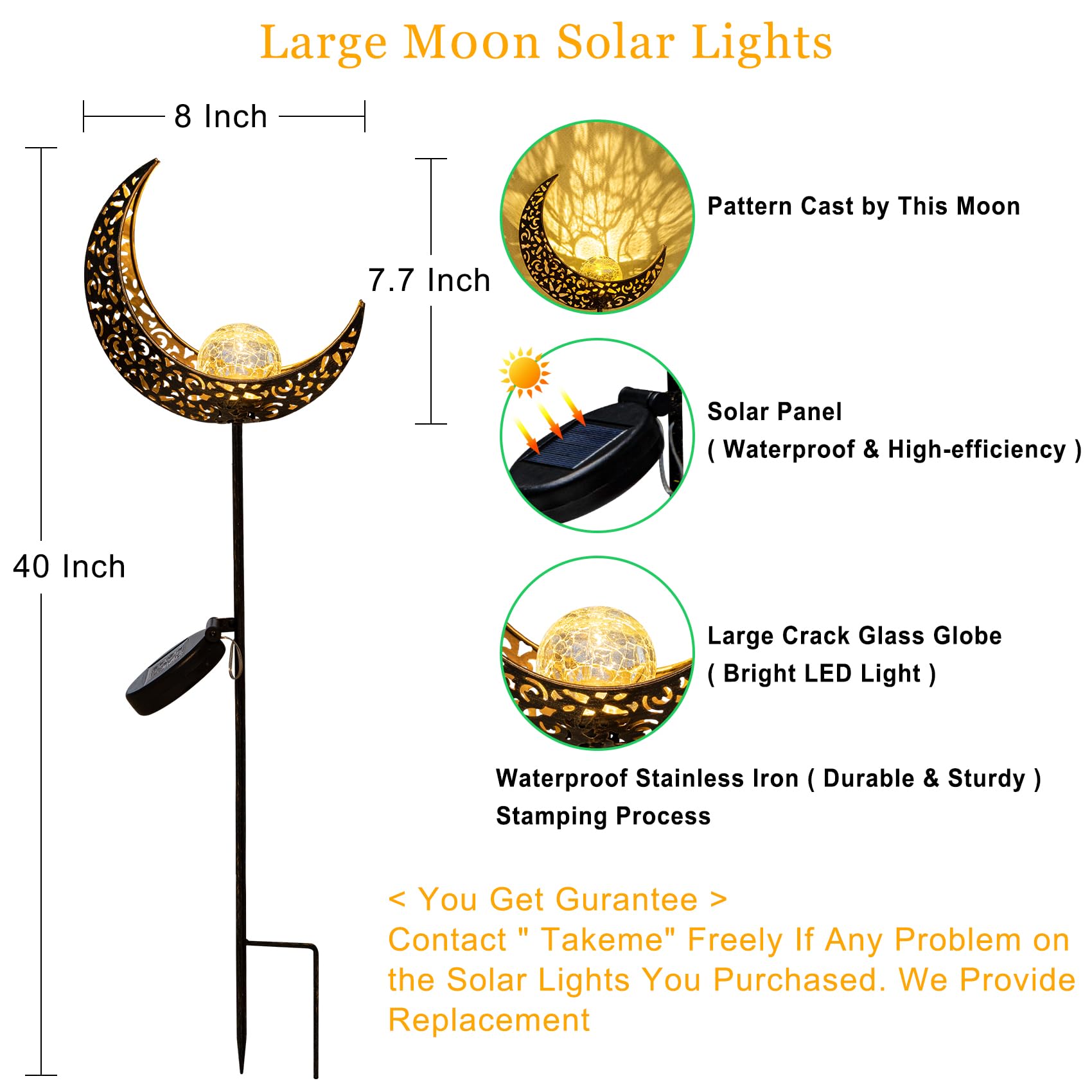 Take Me Moon Solar Lights Garden Outdoor Decor Waterproof Metal Solar Stakes Lights For Patio Yard Walkway Lawn Patio Mothers Da