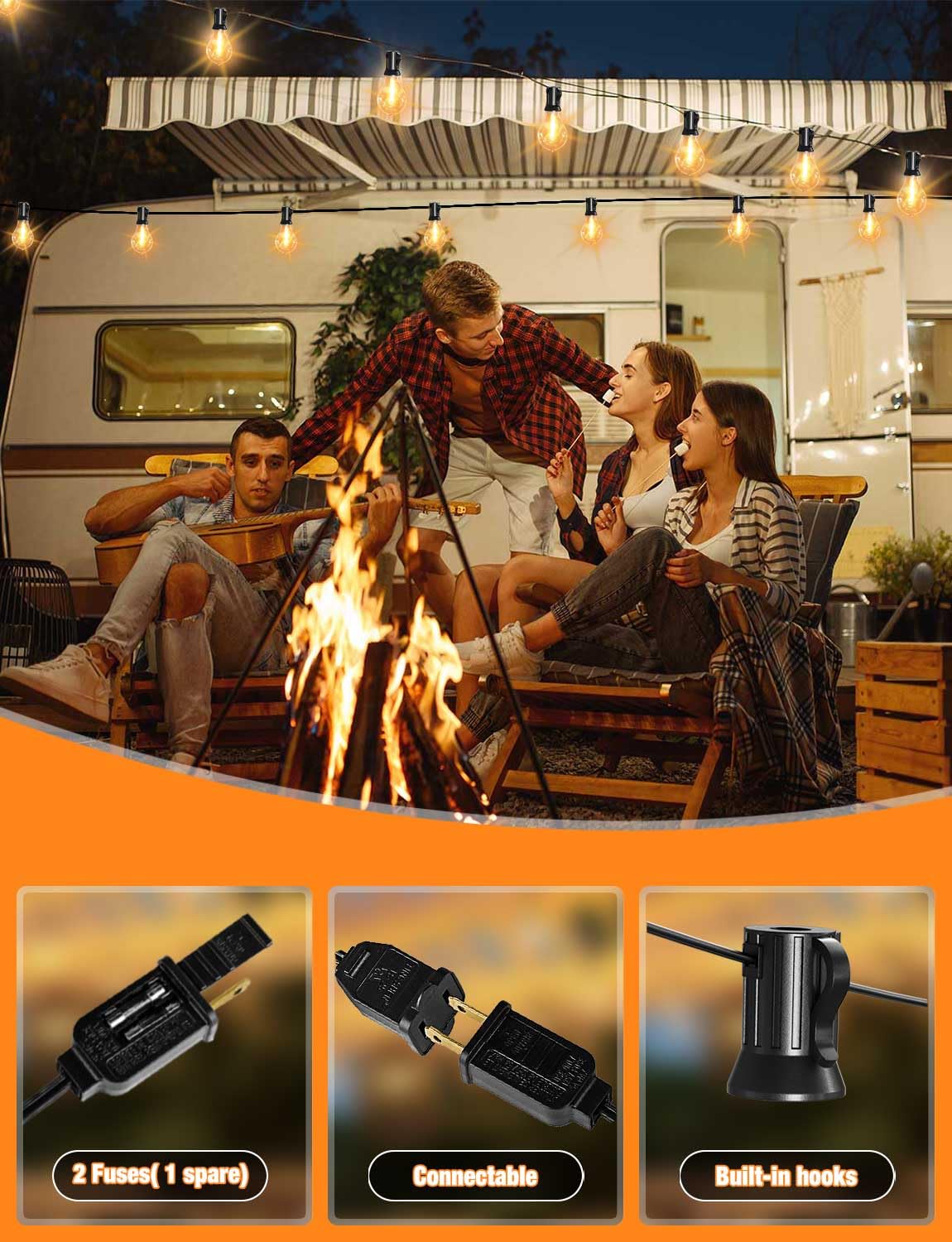 String Lights For Outside 120Ft Waterproof With 60+3Pcs A39 Shatterproof Edison Bulbs Outdoor String Lights For Patio, Yard, Caf