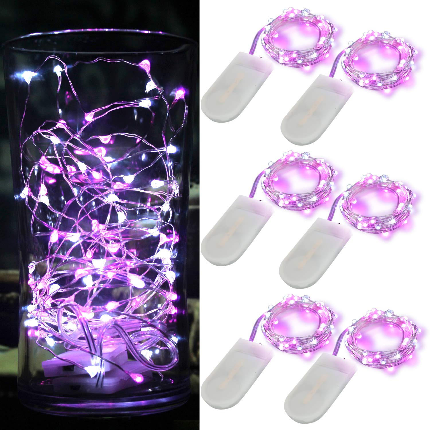 [6-Pack] 7Feet Starry String Lights,Fairy String Lights 20 Micro Starry LEDs On Silvery Copper Wire CR2032 Batteries Included,fo