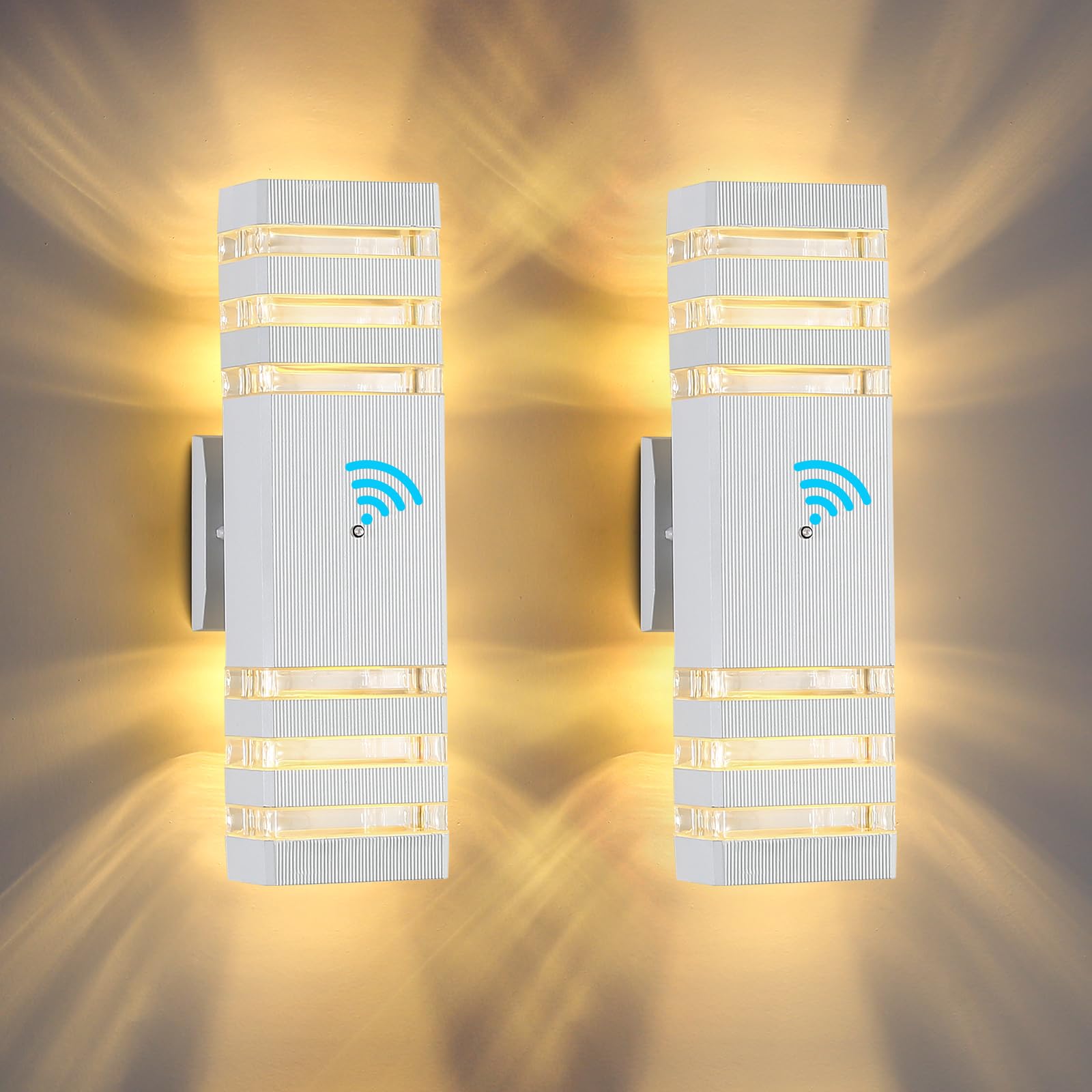 DARIISI Dusk to Dawn Modern Exterior Up and Down Outdoor Wall Lights, 2 Pack White Sconces for Garage Patio & Porch