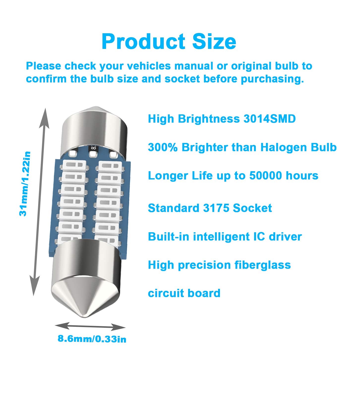 Serundo Auto Red De3175 Led Car Bulb 31Mm 1.22In Led Festoon Bulb, De3021 De3022 De3023 6428 6430 7065 Led Festoon Bulb, Interio