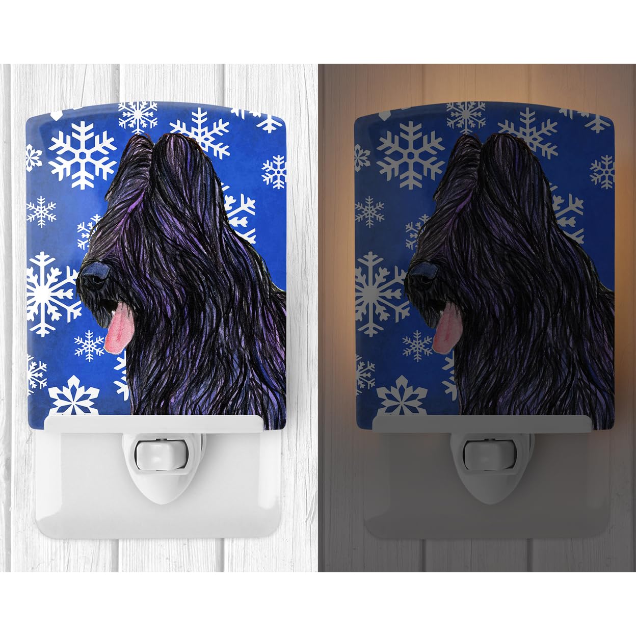 Carolines Treasures Ceramic Night Light, Briard Winter Snowflakes, UL-Certified, 6x4x3in, Multicolor, Model SS4627CNL