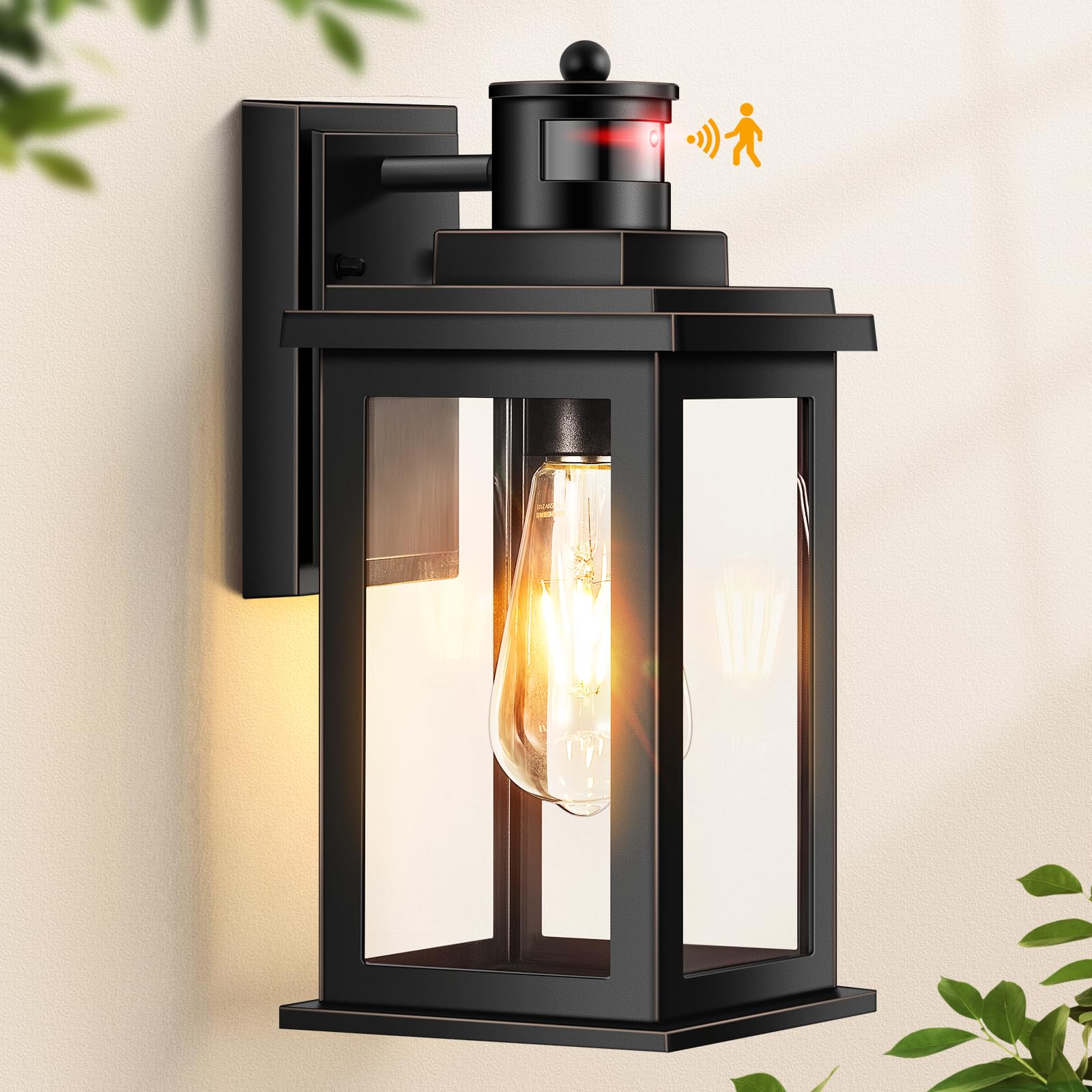 VIANIS Motion Sensor Porch Light, Black Outdoor House Lights Dusk to Dawn, Waterproof Outdoor Light Fixtures Lantern for Garage,