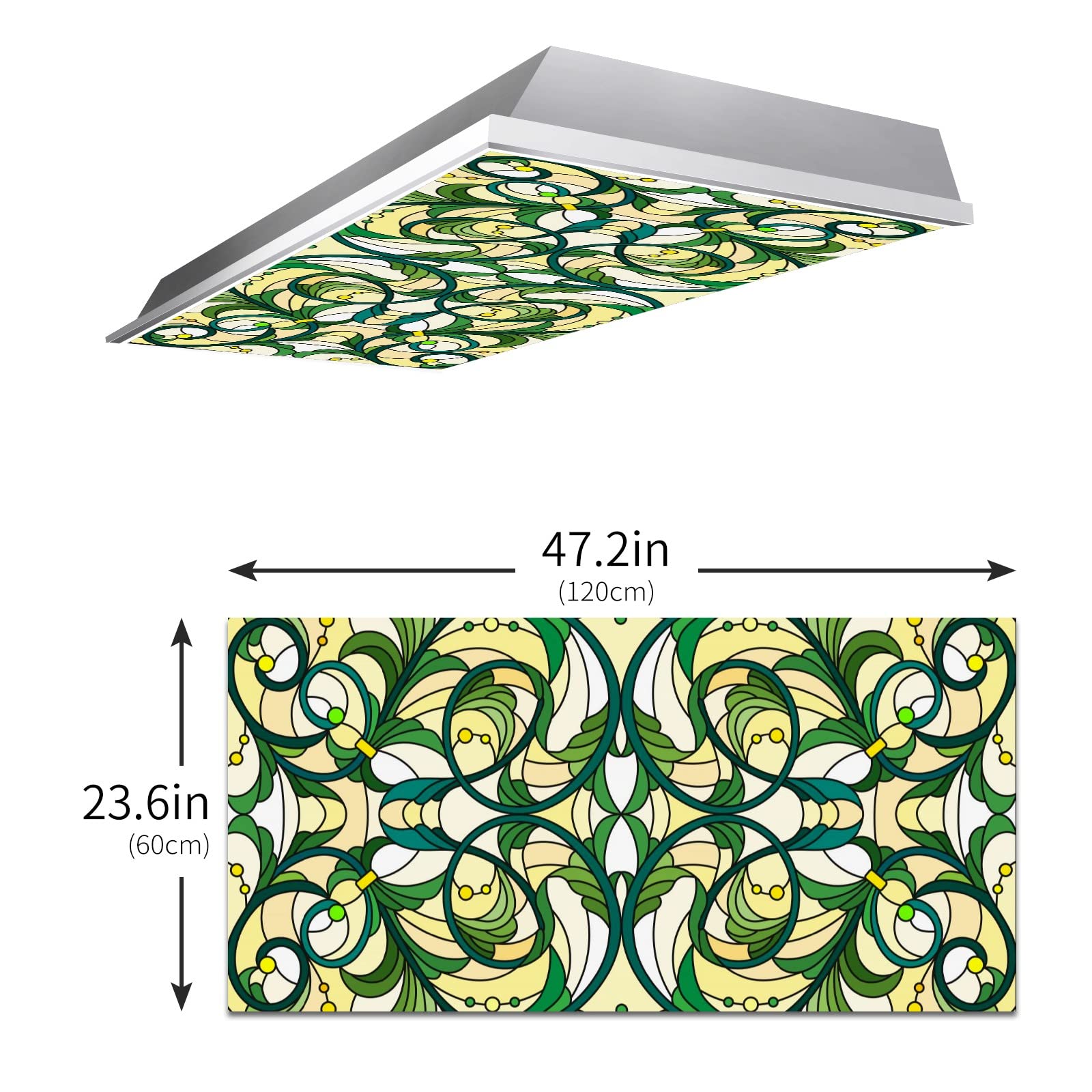 Msinmkok Stained Glass Green Floral Pattern - Fluorescent Light Covers - 2X4 Drop Ceiling Fluorescent Decorative Ceiling Light C