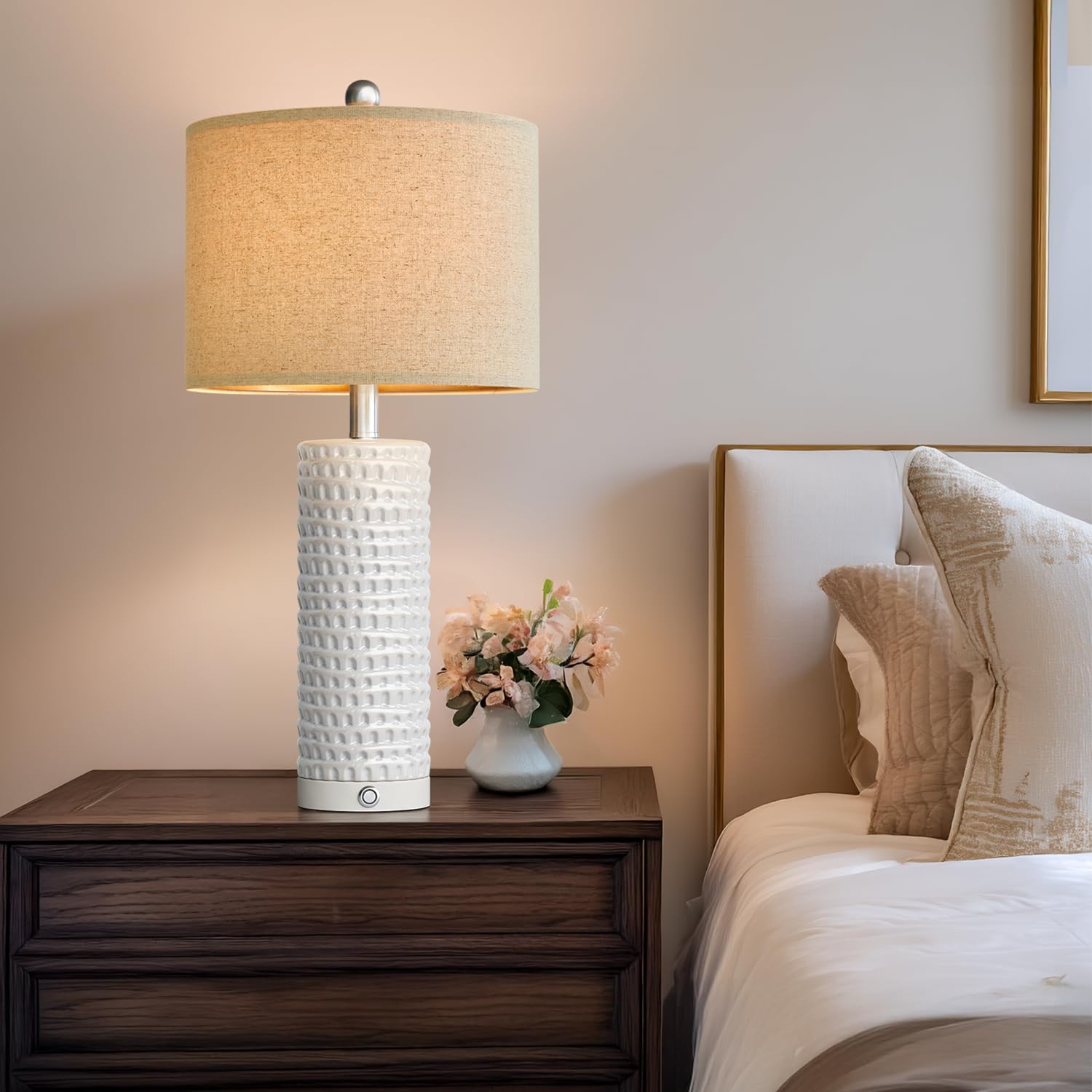 PORTRES 24in Ceramic Touch Table Lamp Set of 2, Dimmable, USB Charging Ports, White, Model AMZ-T1062WH-TU
