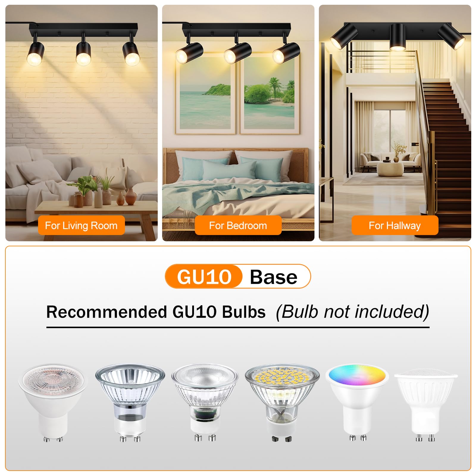 Auquee 3 Light Track Lighting Kit,Black 3 Way Modern Plug In Ceiling Spotlight,Industrial Led Wall Light For Kitchen Cabinet Gal