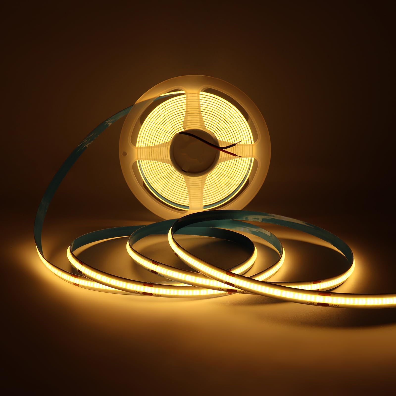 MALIIGAZA 12V 2700K COB LED Strip Light Tape Warm Yellow Color, 480LEDs/m 16.4FT CRI>90, High Bright Ribbon Light for House Ceil