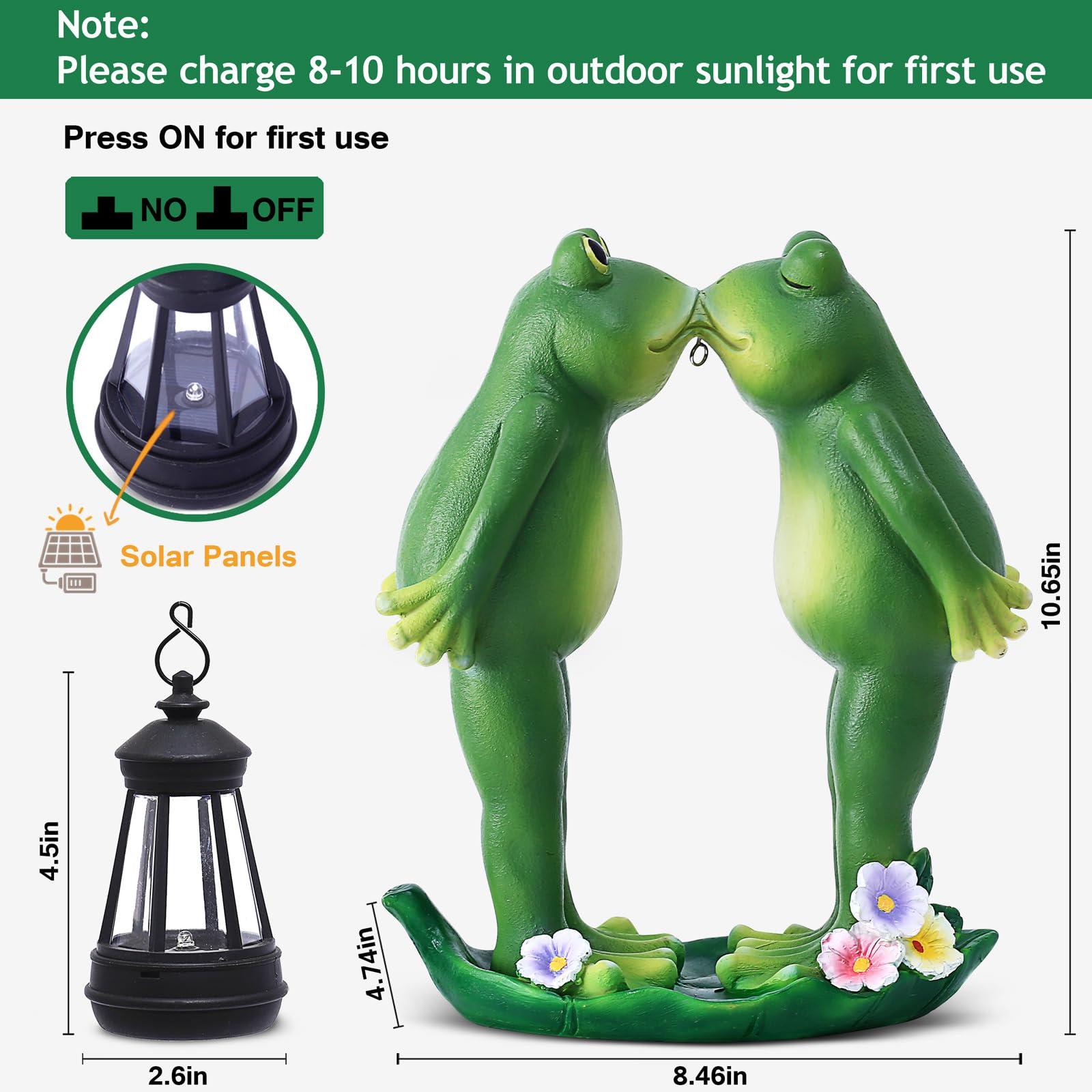 Vereemy Kiss Frogs Statue - Solar Lantern Led Garden Decor For Valentine'S Day, Perfect Gift For Mom