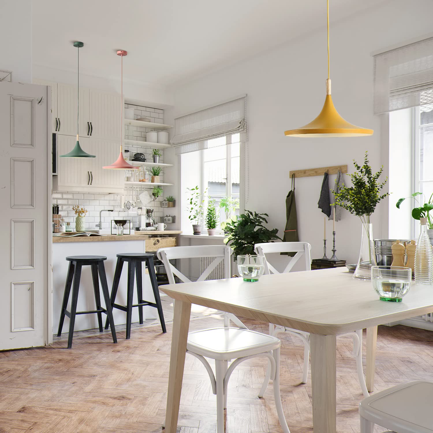 KCO Lighting Nordic Modern Macaron Pendant Light 3-Pack, Large, Aluminum, Pink/Green/Yellow, Model KCO-NM