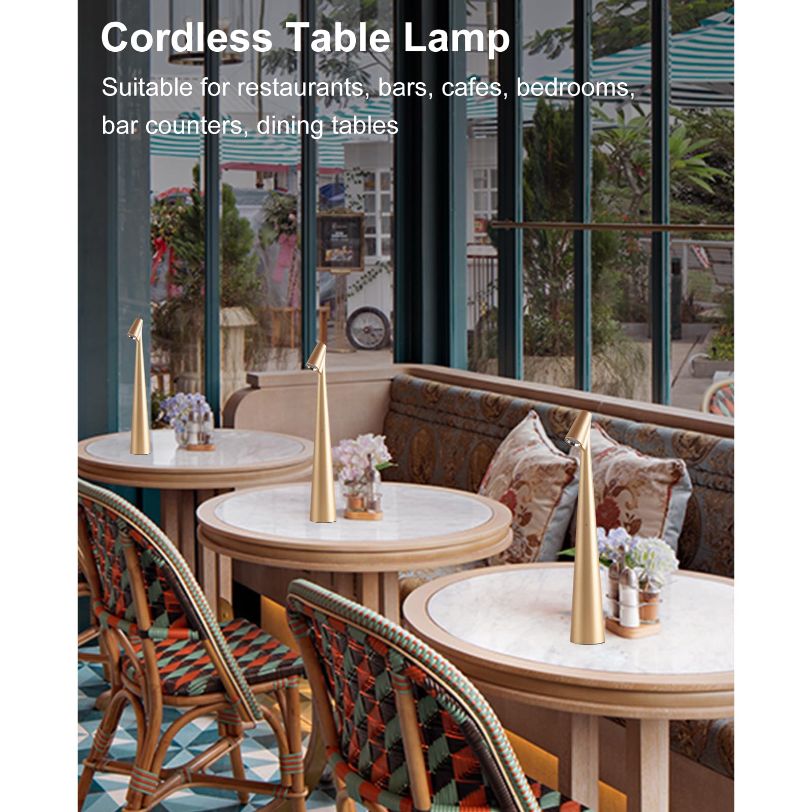 Hebangya Cordless Small Table Lamps,3 Levels Brightness Portable Desk Lamp,Rechargeable Battery Lights For Outdoor, Restaurant,