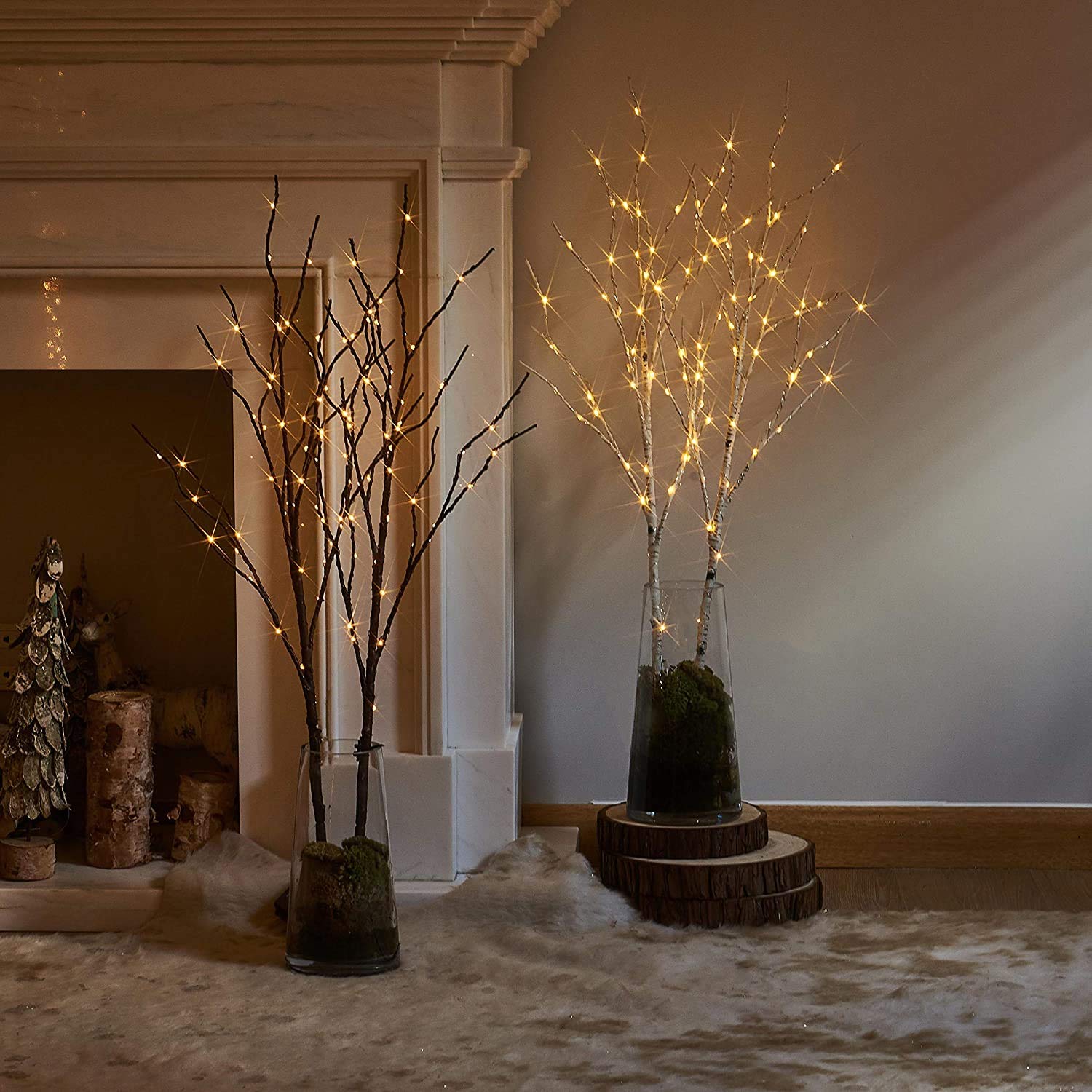 Fudios Battery Operated Branch Lights with Timer, 100 LED, 32IN, Brown, 2 Sets for Indoor Outdoor Decor