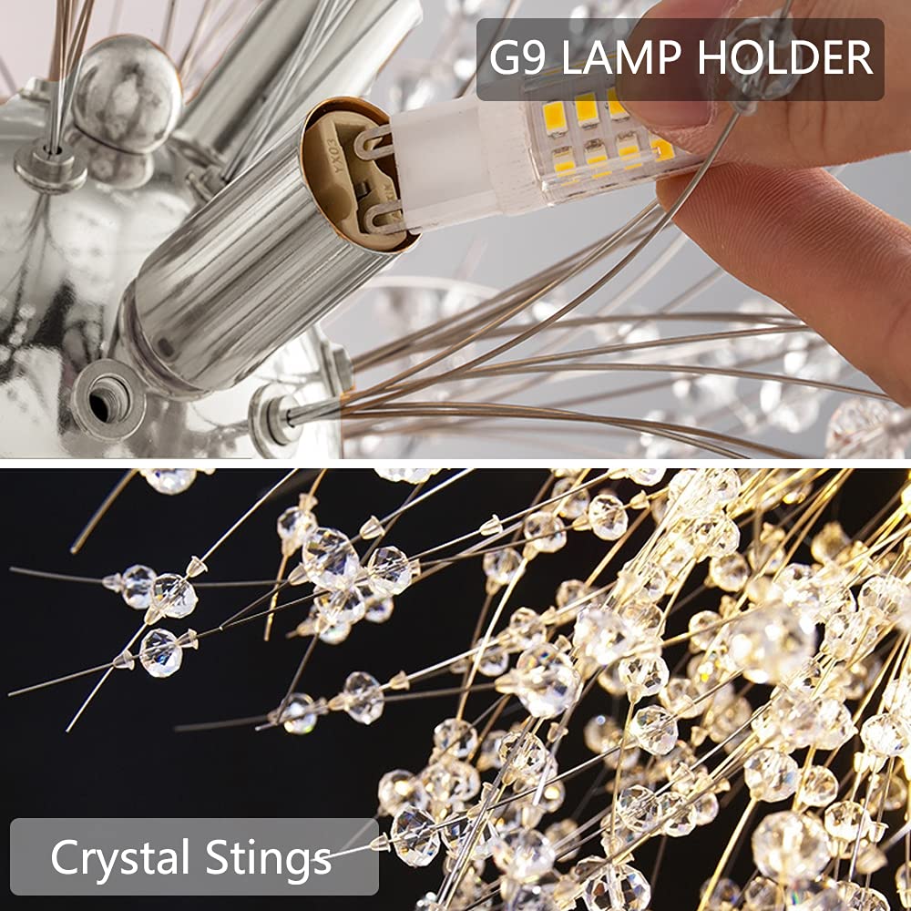 Mivenda Modern Crystal Chandeliers 9-Light Chrome Dandelion Light Fixture,Firework Chandelier,Personalized Ceiling Hanging Light