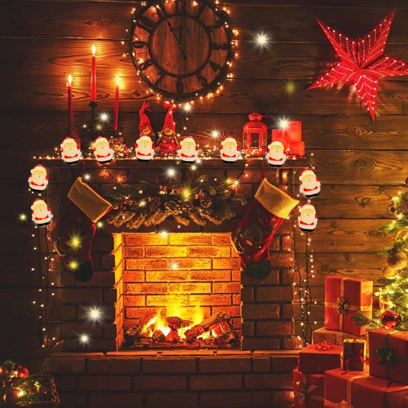 Christmas Santa String Lights, 8.5Ft Christmas Decorations Lights Outdoor With 10 Santa Claus Lights, Plug In Christmas Fairy Li