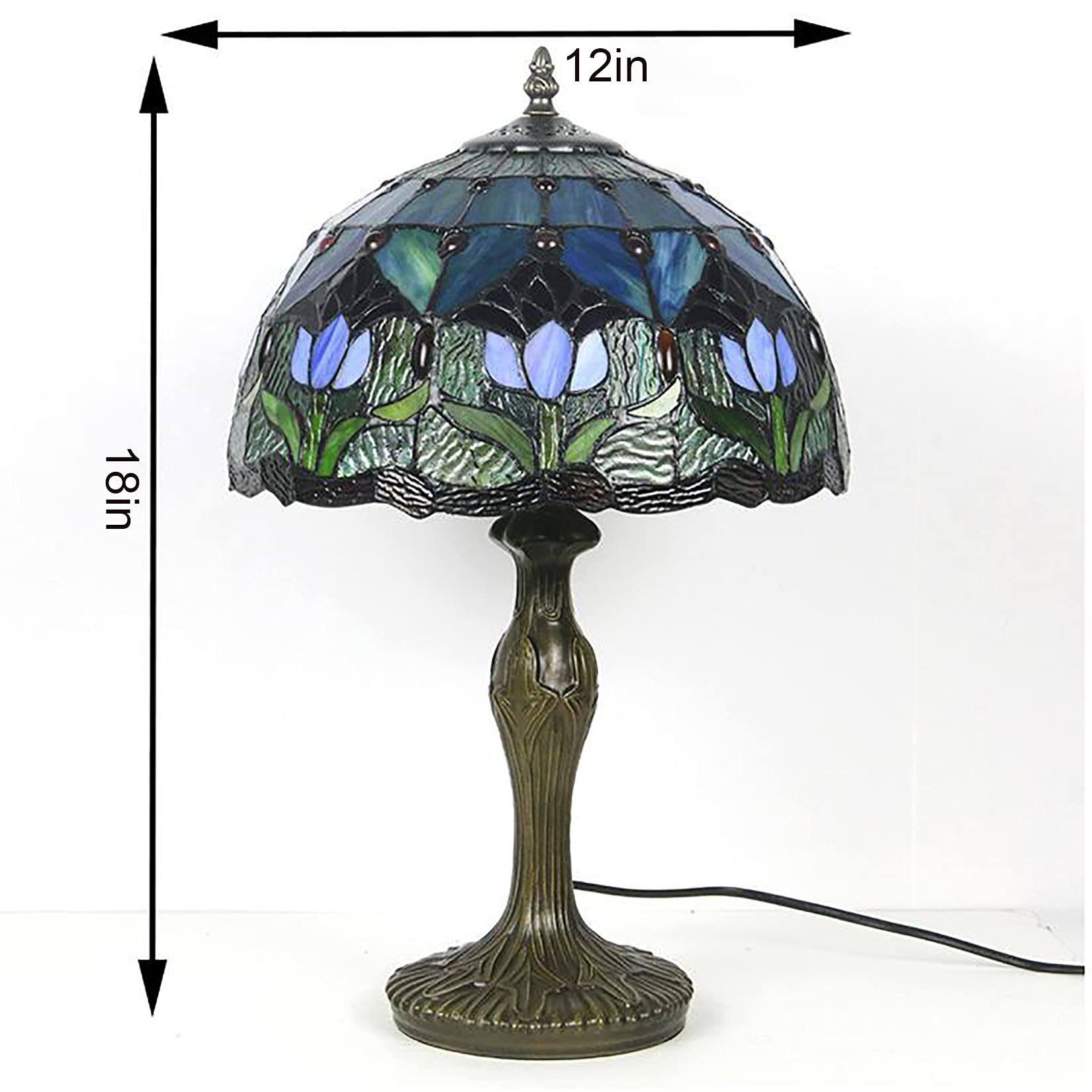 errzom Tiffany Style Table Lamp - Stained Glass Purple Tulip, 12" Reading Desk Light for Bedroom, Study, Living Room, Office