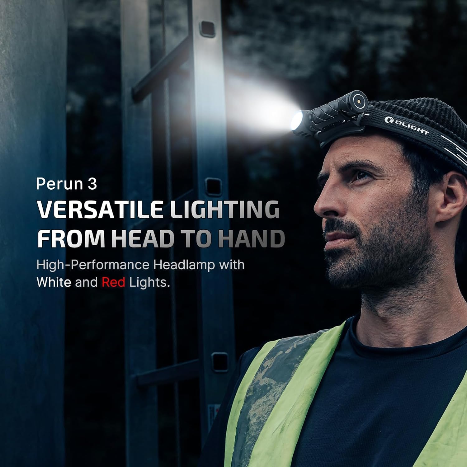 OLIGHT Perun 3 Rechargeable Headlamp - 3000 Lumens LED, Waterproof, OD Green, Model C4-OD97-BX4W, Ideal for Camping & Hiking