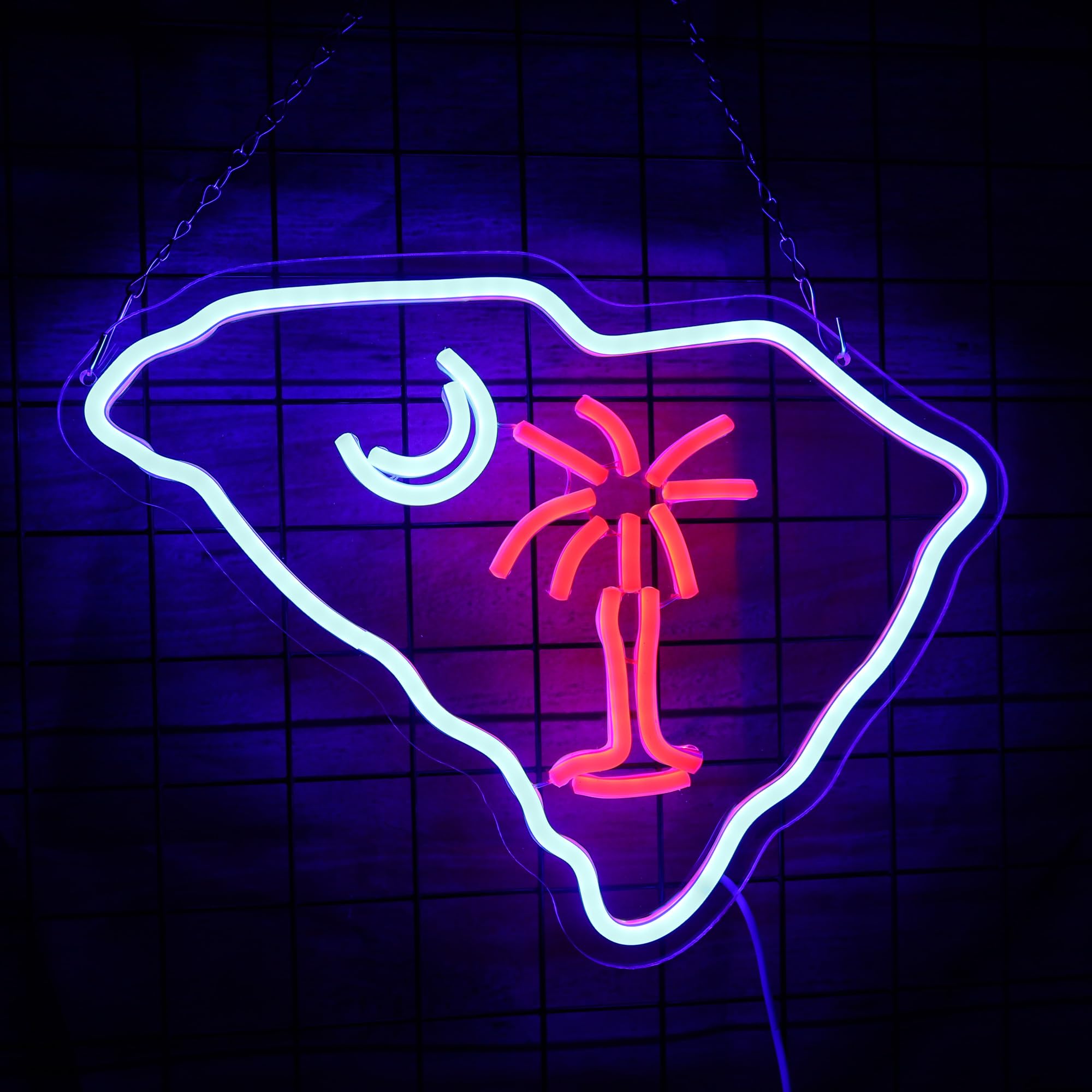 South Carolina Flag Neon Light Sign Palmetto Tree Moon Neon Sign Usb Powered For Room Decor S.C. Flag Led Wall Sign Tree Moon Neon Signs Led Neon Light Sign For Wall Decor Game Room Man Cave Pub Party Birthday Gifts 15.32*11.6 Inch