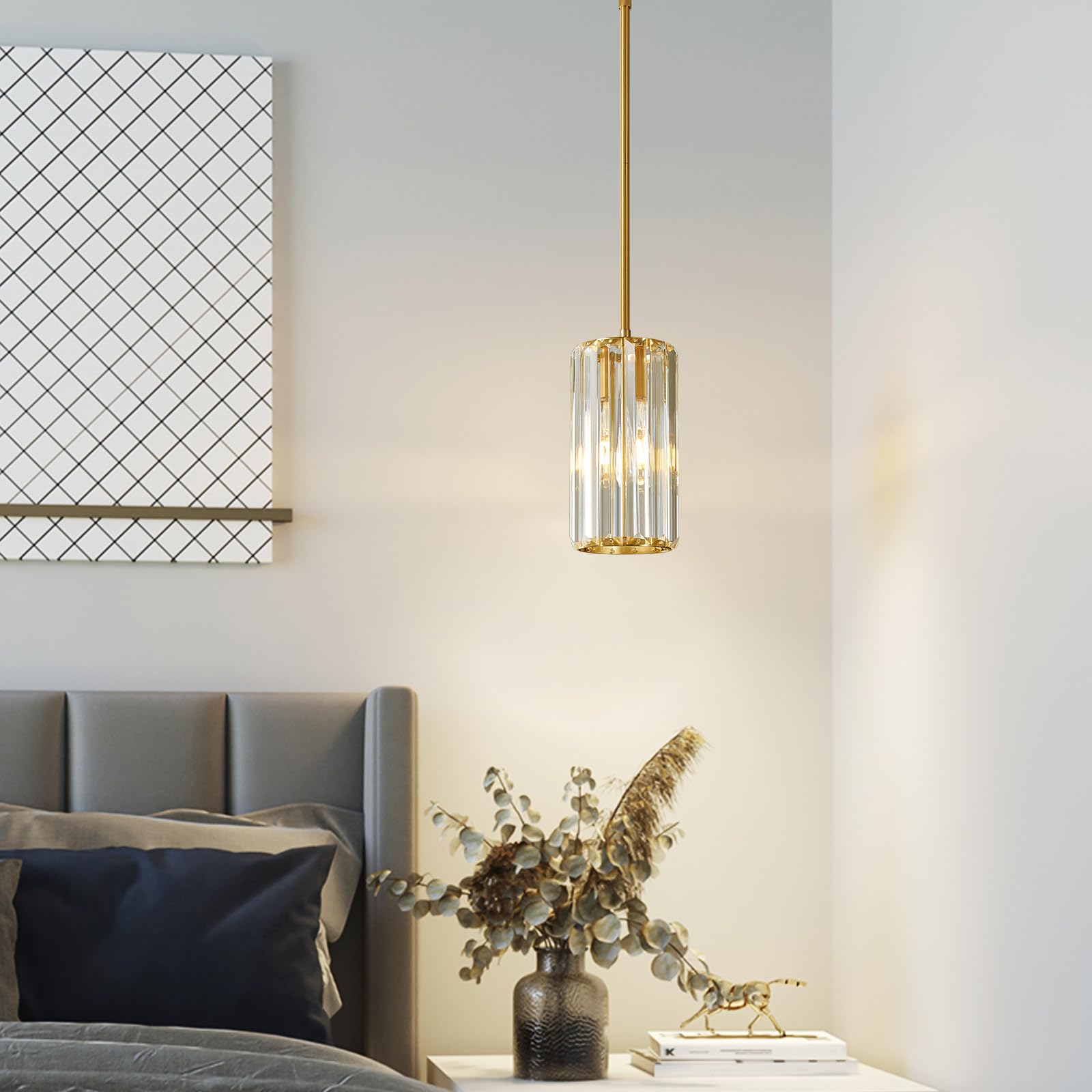 Zhllmq Gold Pendant Lighting Modern Pendant Light Mini Crystal Chandeliers Adjustable Pendant Light Fixture For Kitchen Island Dinning Room Corridor Bedroom (Gold 1-Light)