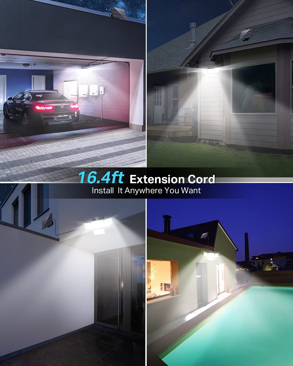 CLAONER Solar Outdoor Lights 3500LM Motion Sensor 4 Pack Black IP67 Waterproof Remote Control CLCLSD290AB-USAS1