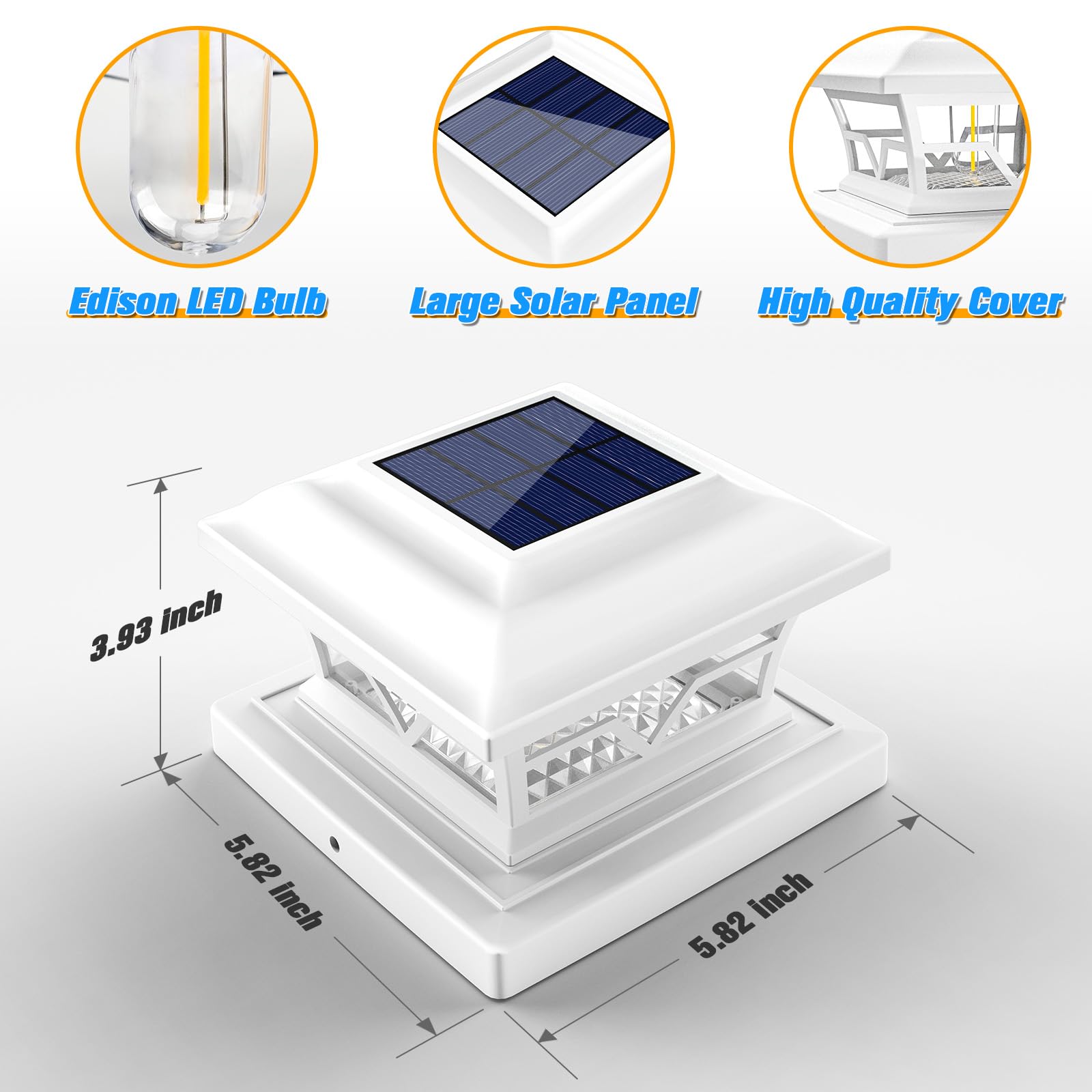 VOLISUN Solar Post Cap Lights Outdoor 8Pack, with Edison LED Bulbs, Fence Post Lights Solar Powered for Garden Fence Deck Mailbo