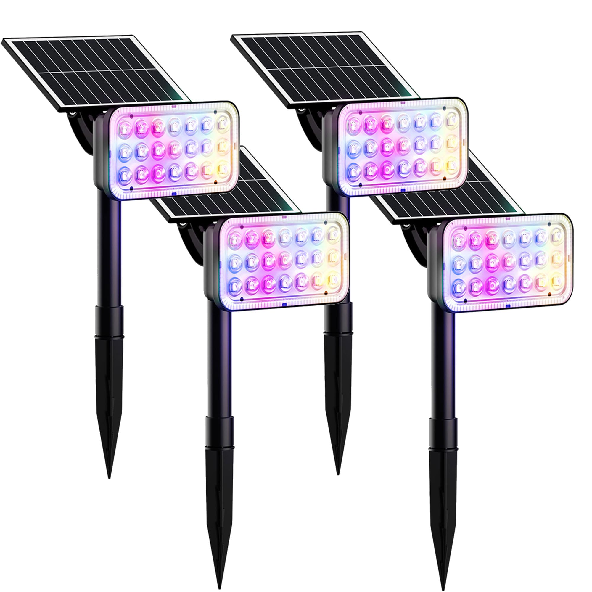 JACKYLED Solar Spot Lights Outdoor, 84 LED 7 Color Changing Solar Lights Outdoor Waterproof with 9 Modes, 360 Adjustable Landsca