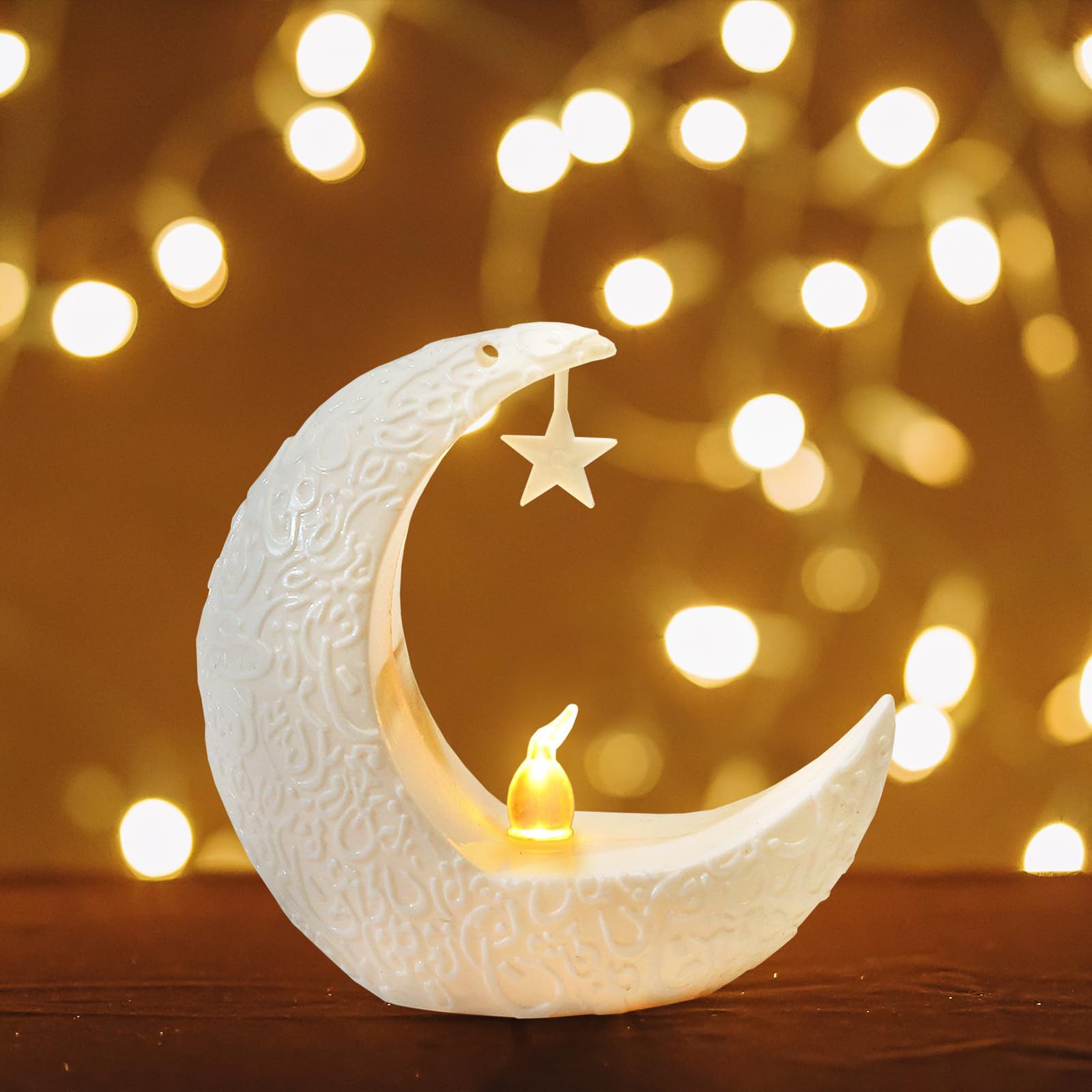 Glodecart 2Pcs Mini Ramadan Moon Light For Ramadan Decorations, White Mini Moon Star Light Eid Lamp For Ramadan Table Decoration Ramadan Gift Home Decor, Eid Ramadan Candle Lights Nightstand Decor