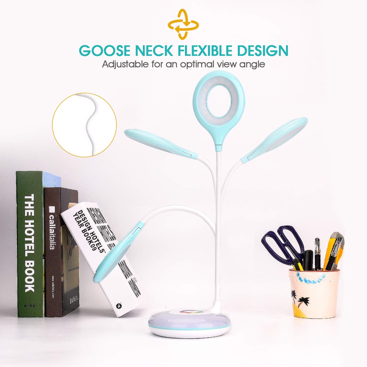 mafiti LED Desk Lamp - Cordless Rechargeable, Dimmable Touch Control, Adjustable Gooseneck, RGB Night Light, 1 Pack, Plastic