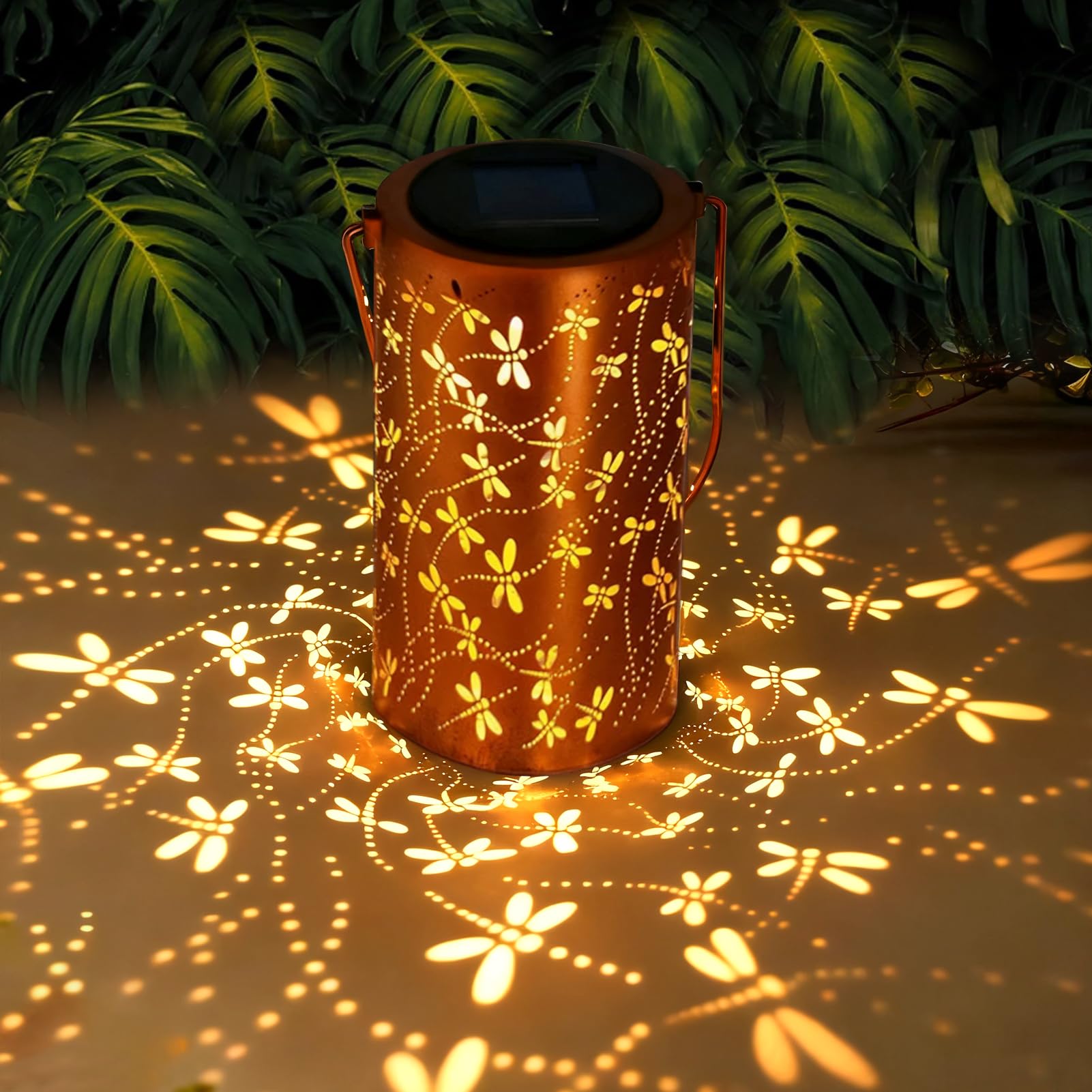 Dragonfly Solar Lanterns Outdoor Waterproof Hanging Lights, Dragonfly Gifts for Women Mom Grandma, Metal Decorative LED Solar La