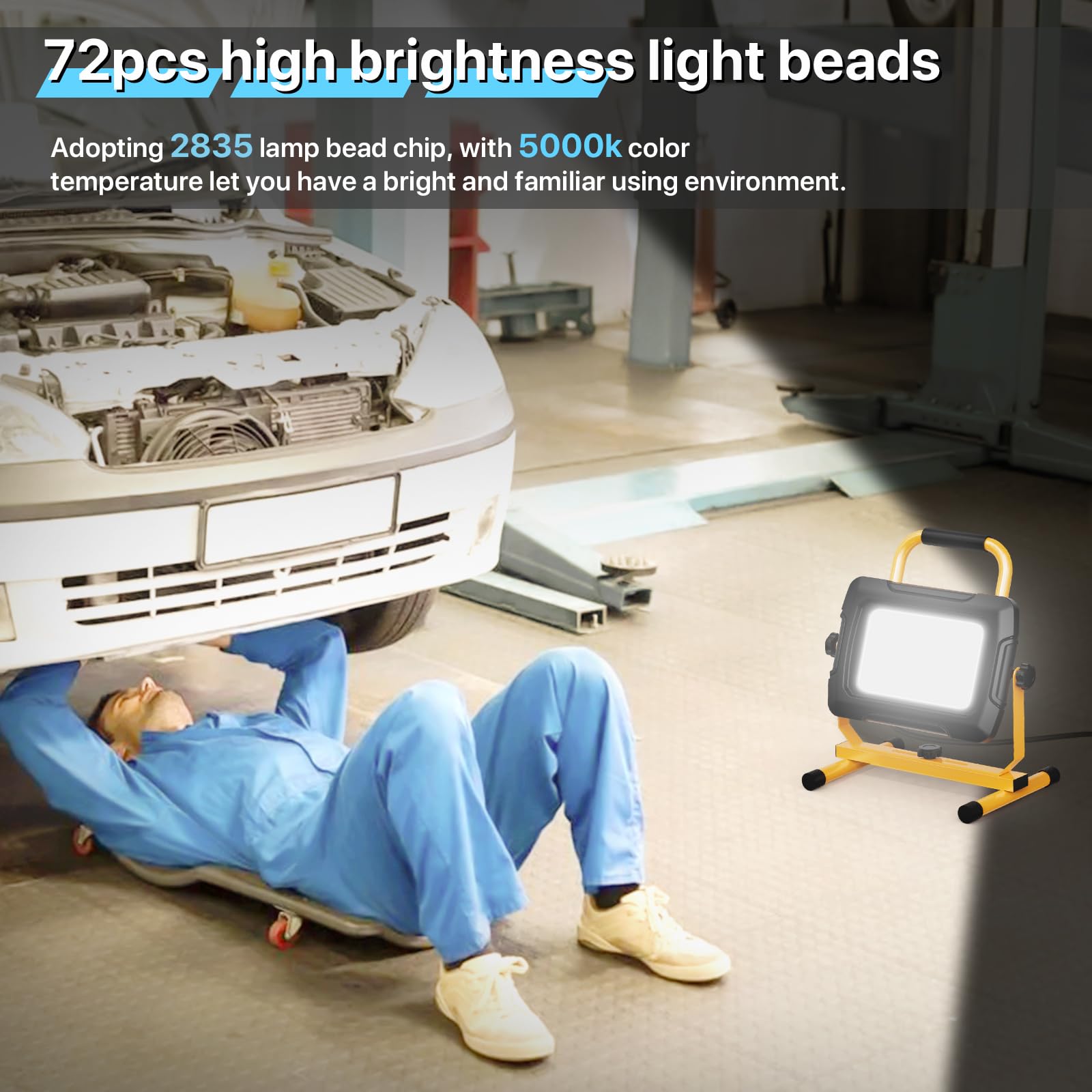 Hyperlite Led Work Light 5000Lumen: 50W Waterproof Flood Light - Portable Work Light With 6.6Ft Cord And Switch For Job Site Garage Workshop Car Repairing Indoor Outdoor Lighting