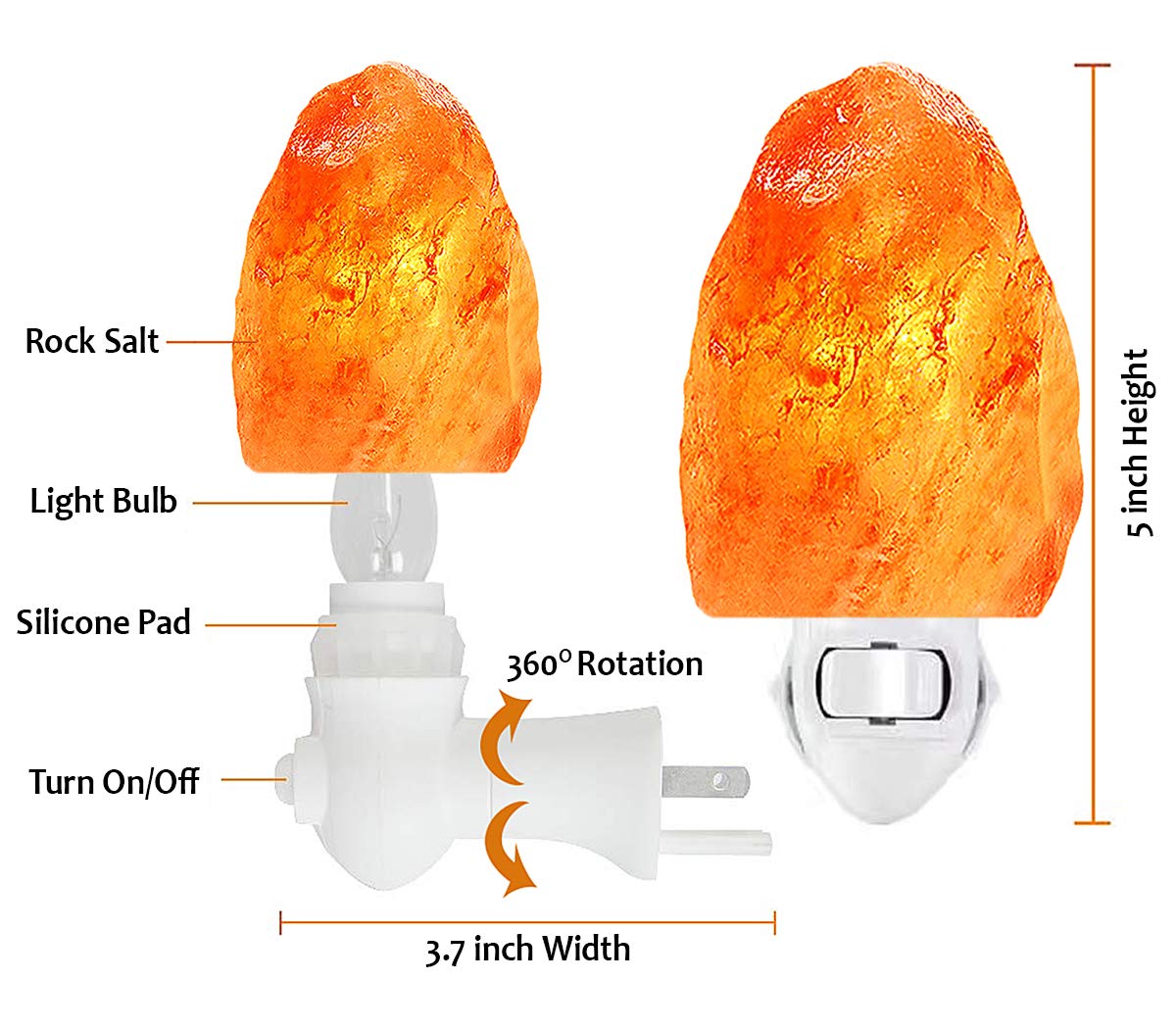 Figura Homes Salt Lamp Night Light, 2 Pack Himalayan Salt Lamp Nightlight With 4 Bulbs - Mini Decoration Himalayan Salt Night Li