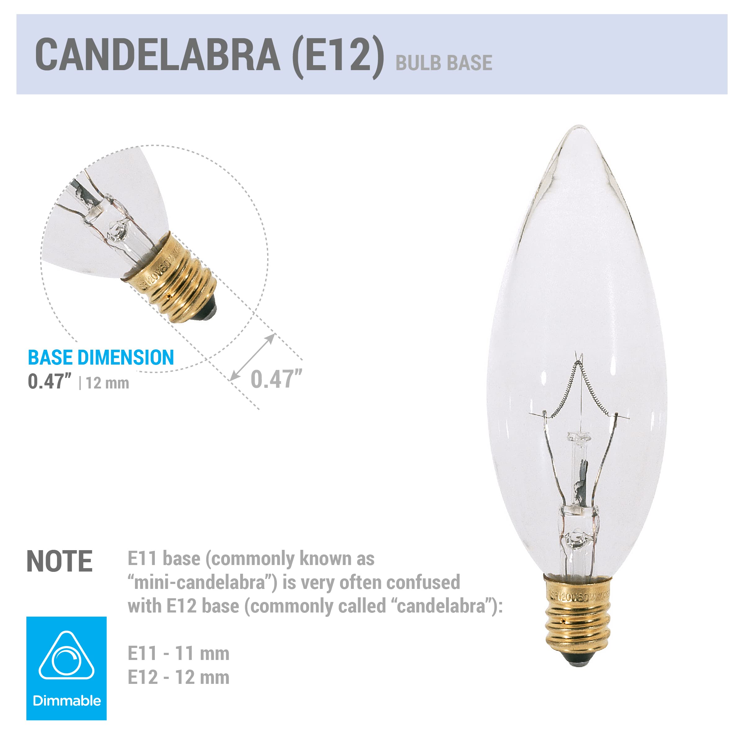 KOR 25W Candelabra Base Incandescent Light Bulbs, Clear Torpedo Tip, White, Pack of 12