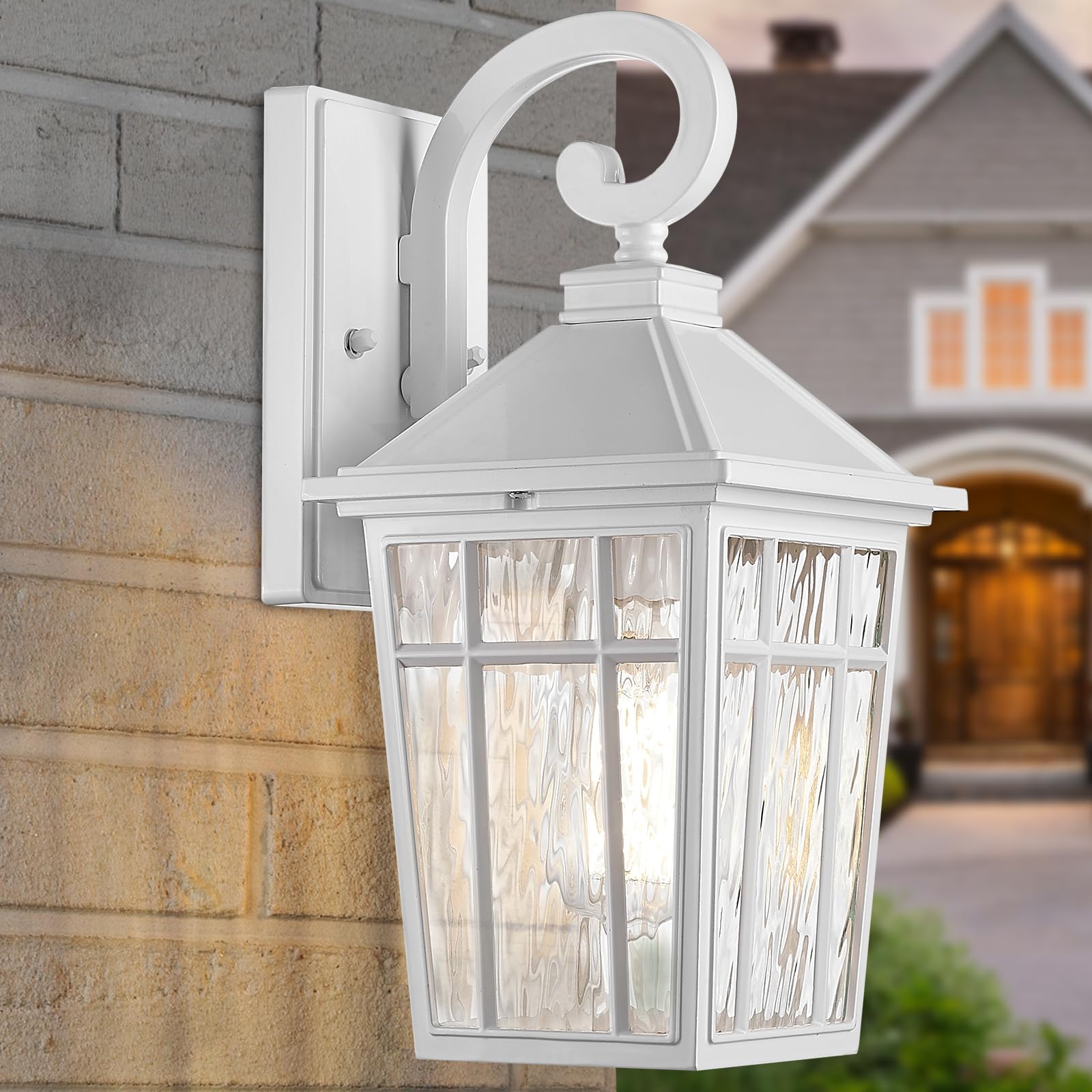 Darkaway Outdoor Wall Lights For House  Exterior Lighting Fixtures Wall Mount Outside Porch Lights Waterproof White Outdoor Sconce Lights With Water Ripple Glass For Patio Garage Front Door