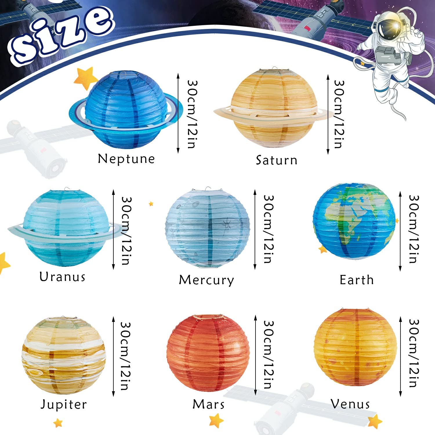 Easy Joy 8 Pcs Planet Paper Lanterns Solar System Planets Lantern For Kids Outer Space Party Decorations Space Theme Party Birth