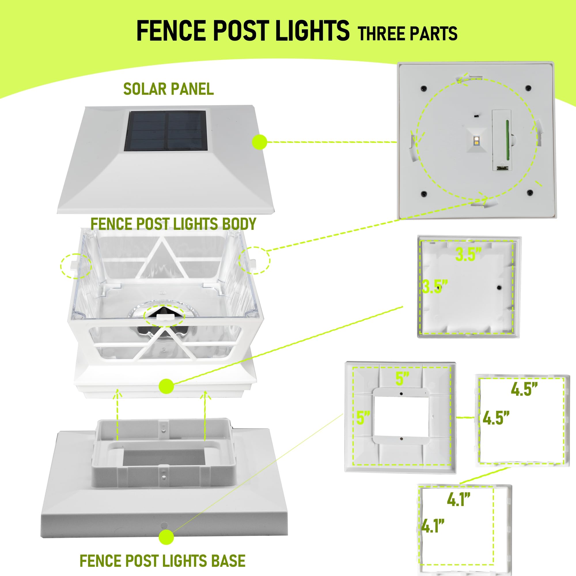 TW SHINE Solar Post Cap Lights 6 Pack, 4x4 Waterproof White/Cool White, Plastic for Yard Garden Porch, Model: White Post Lights