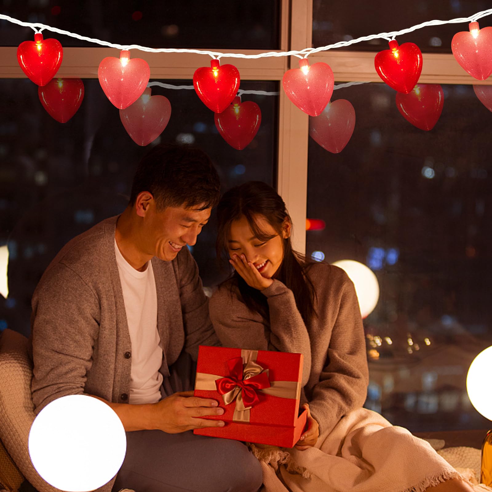 Abeja Heart String Lights, 8.5Ft Valentine'S Day Heart String Lights With 10 Red/Pink Hearts, Romantic Love Heart Lights For Valentine'S Day, Mother'S Day, Party Decor, Wedding, Holiday Decorations