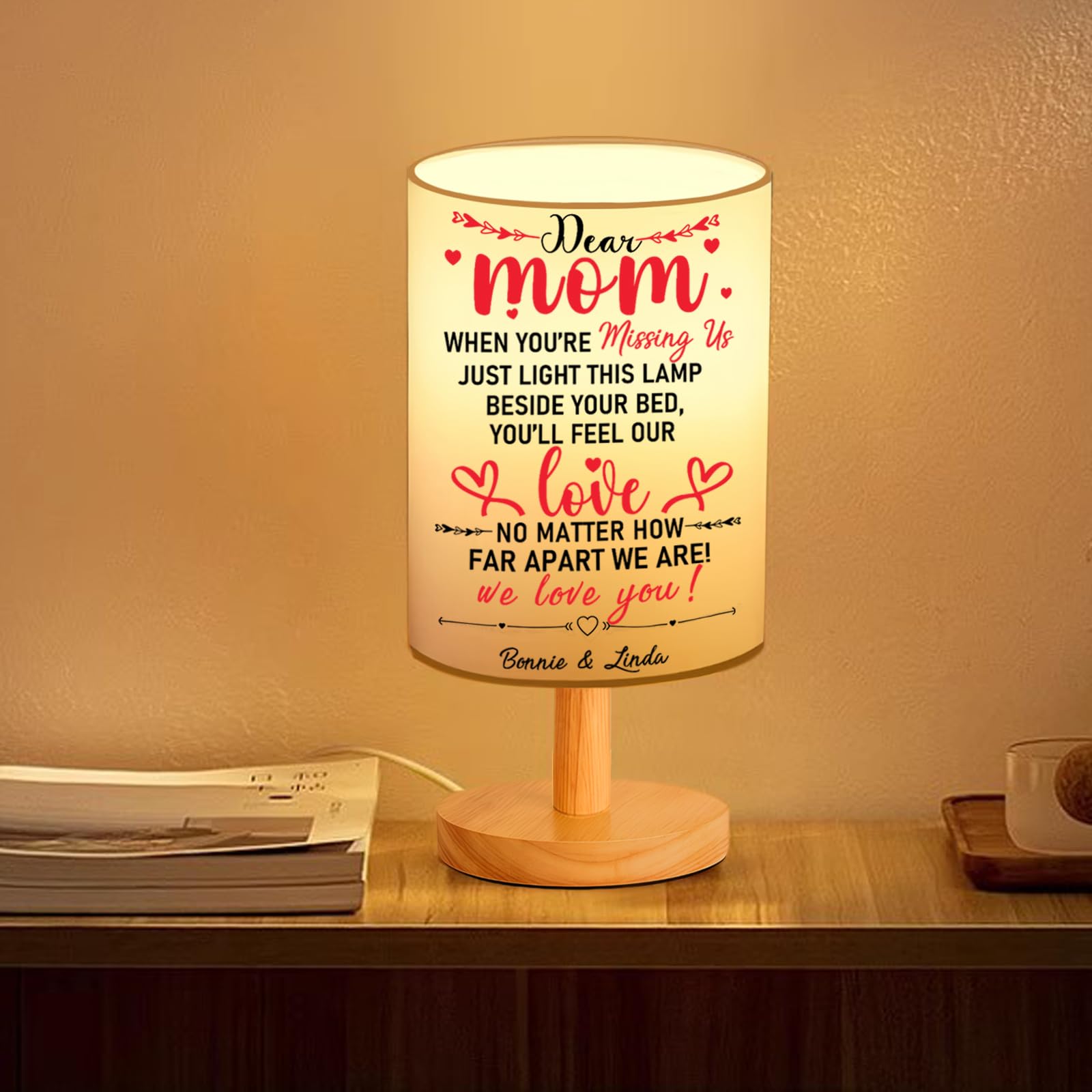 Joxofo Mothers Day Personalized Gifts - Custom Table Lamp With Wooden Base, Customizable Kid'S Name Birthday Gifts For Mom From