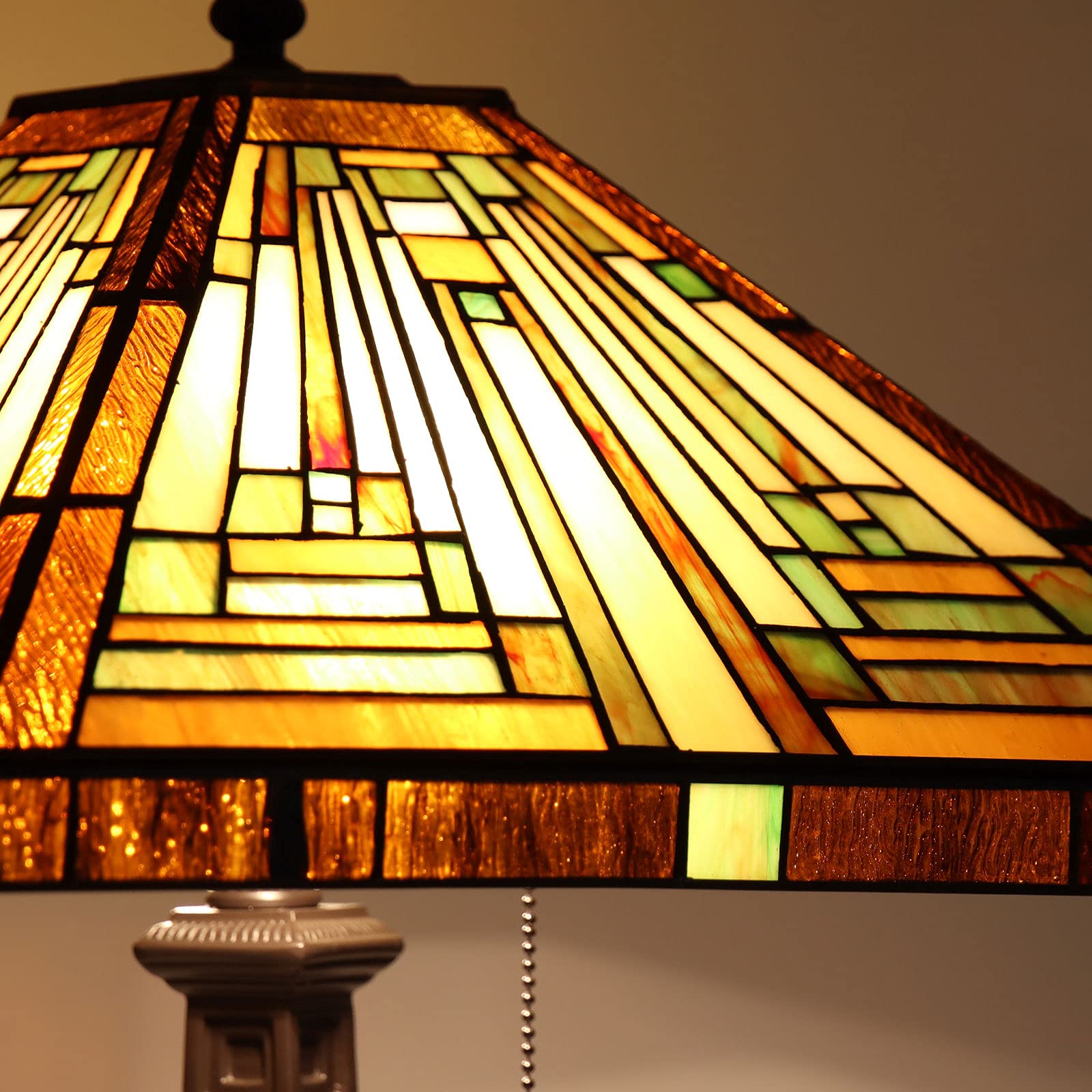 Capulina Tiffany Style Table Lamp Mission Style Tiffany Lamp 2-Light 16X16X24 Inches Amber Brown Stained Glass Desk Lamp Decor For Bedrooms Living Room Study Home Office