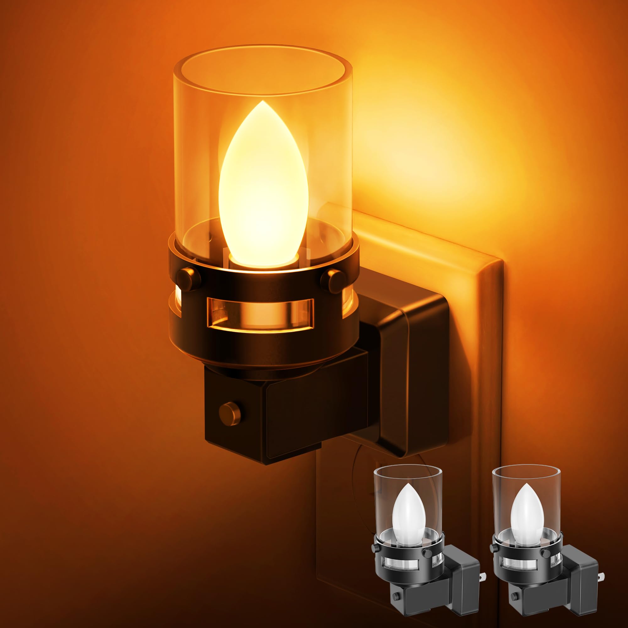 Briignite Candle Night Light Plug in [2 Pack], Amber Night Lights Plug into Wall, LED Night Light with Dusk to Dawn Light Sensor
