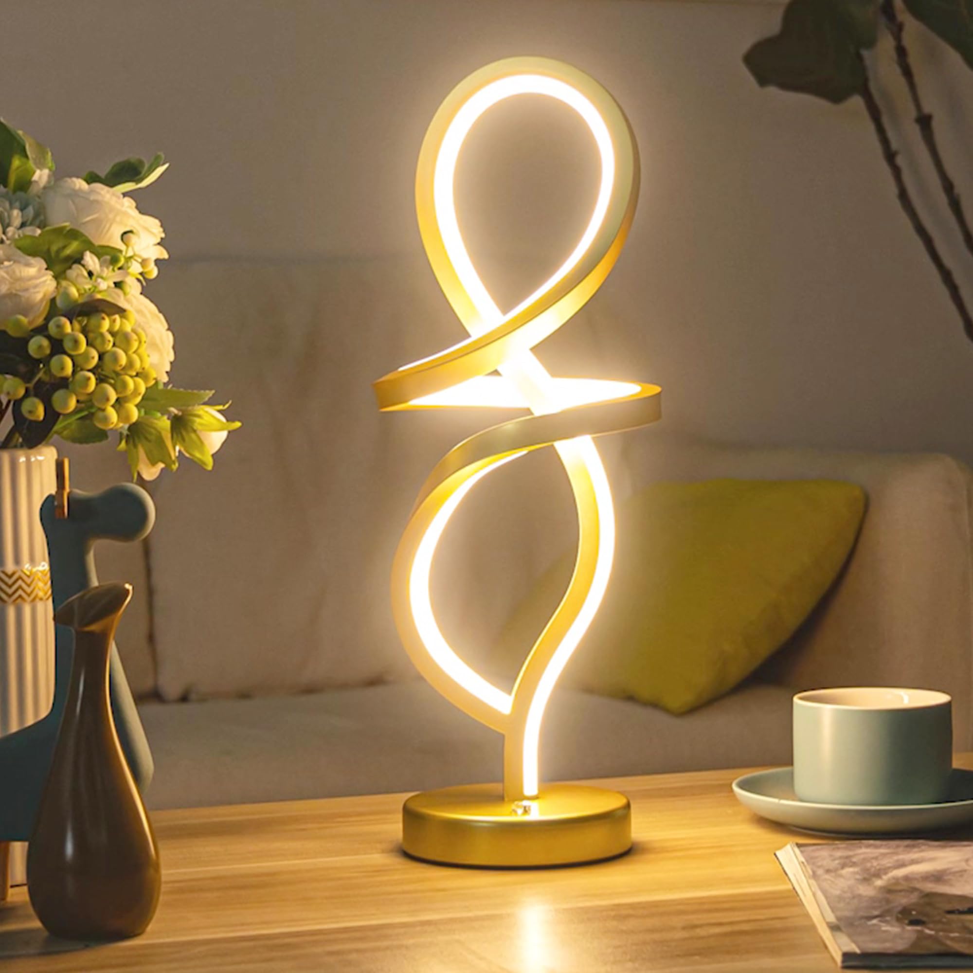 Mayful Modern Table Lamp,Rgb Table Lamp,Led Spiral Lamp, Gold Bedside Lamp With 7 Colors 10 Light Modes, Touch Dimmable Nightsta