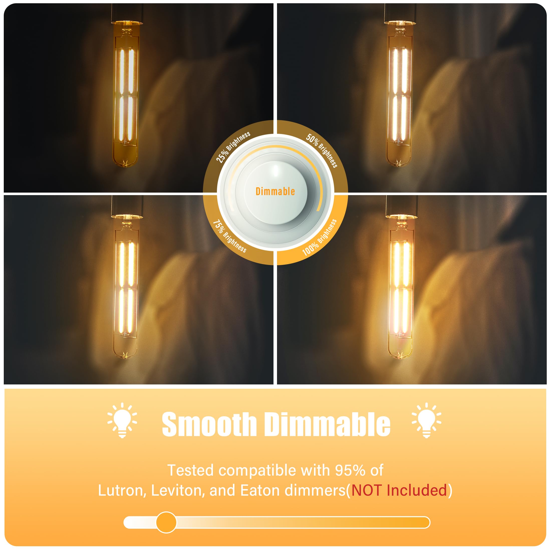 NOVELUX 8.9" T10 Dimmable LED Bulbs, E26 Base, Soft White 2700K, Vintage Glass, 800LM, 4 Pack