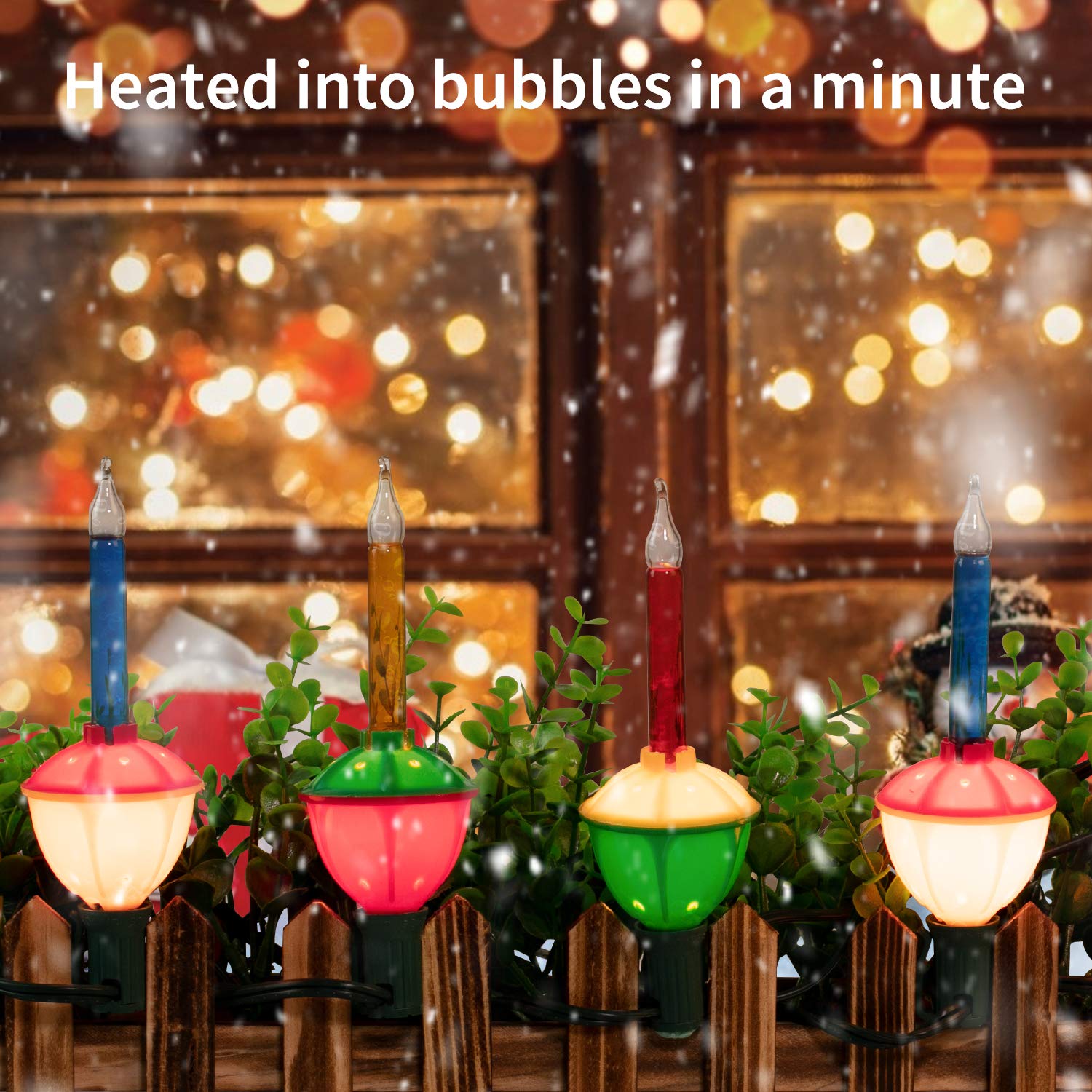 Brightown Multicolor Christmas Bubble Lights, 7 Clear Bulbs, UL Listed, Green Wire, Holiday Lighting