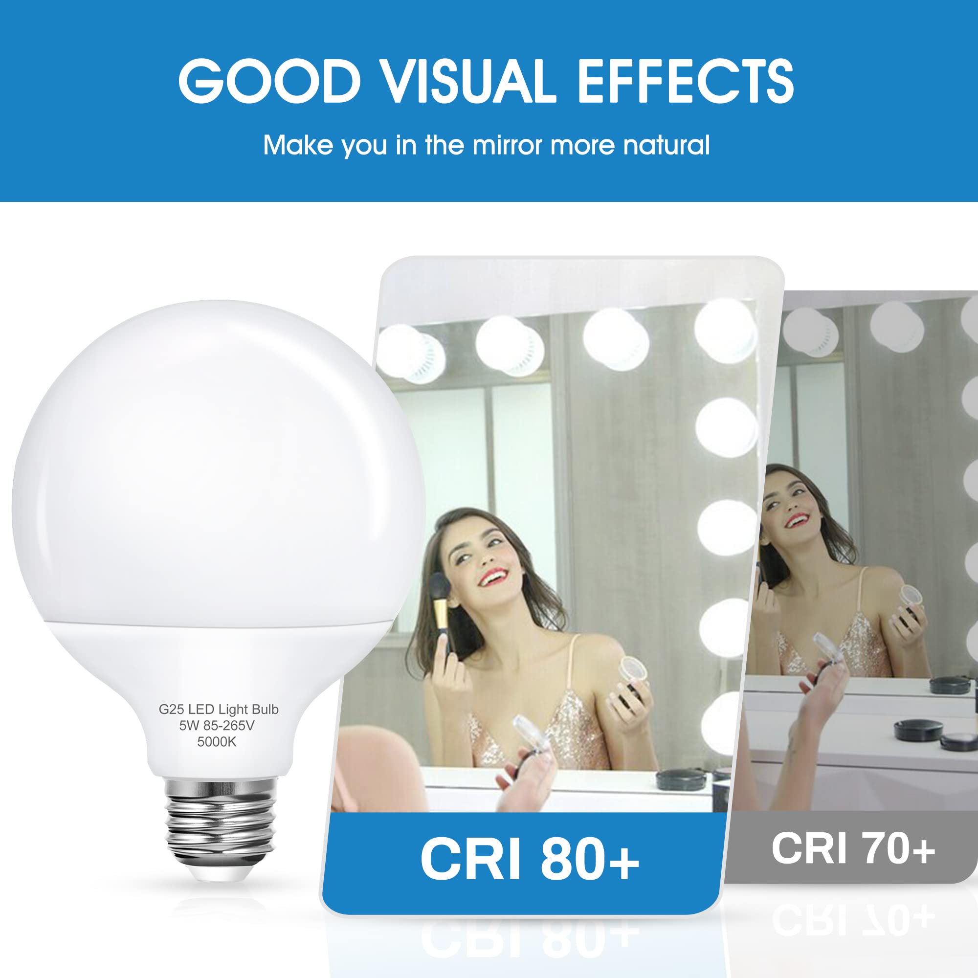 8 Pack G25 Vanity Light Bulb, Led Globe Bulbs For Bathroom Vanity Mirror, 60W Led Light Bulbs Equivalent, Brightness 5000K Dayli