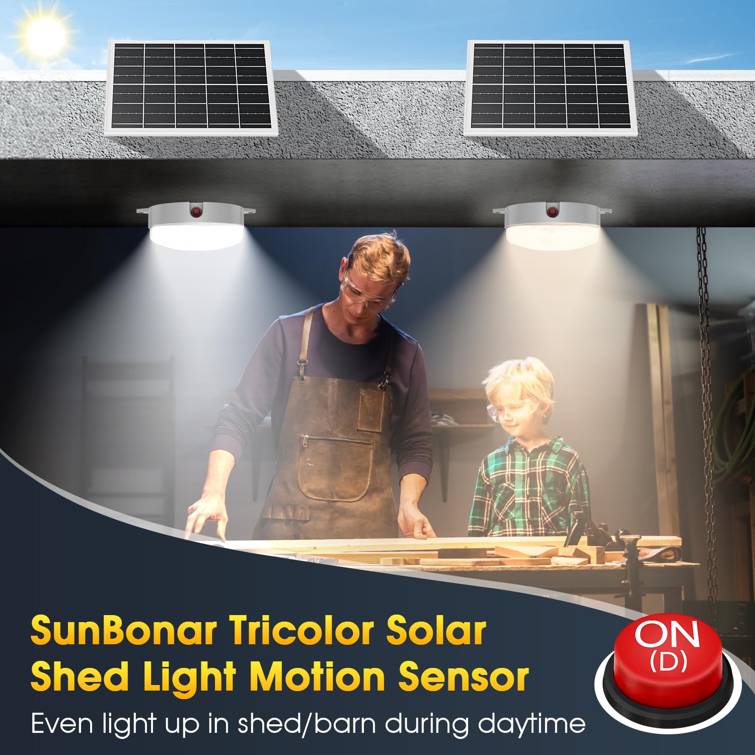 SunBonar Solar Ceiling Light, Motion Sensor, 30S/60S Timer, 3 Colors, Waterproof, 1 Pack, Model SCL-M