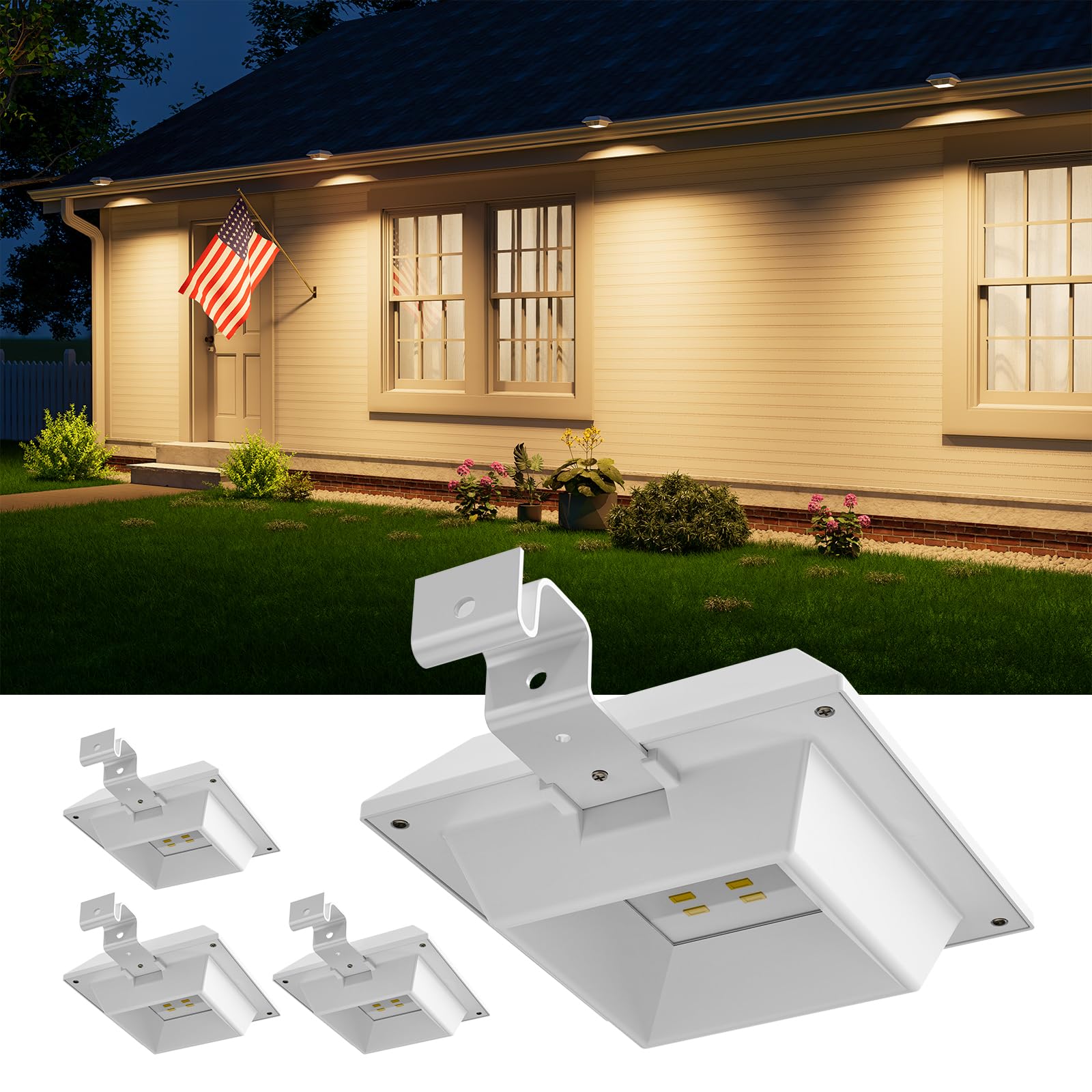 4 Pack Solar Powered Gutter Lights Outdoor Decorative Waterproof 12 LEDs Yard Lamp for Fence, Railing, Outside Wall, Deck, Garde