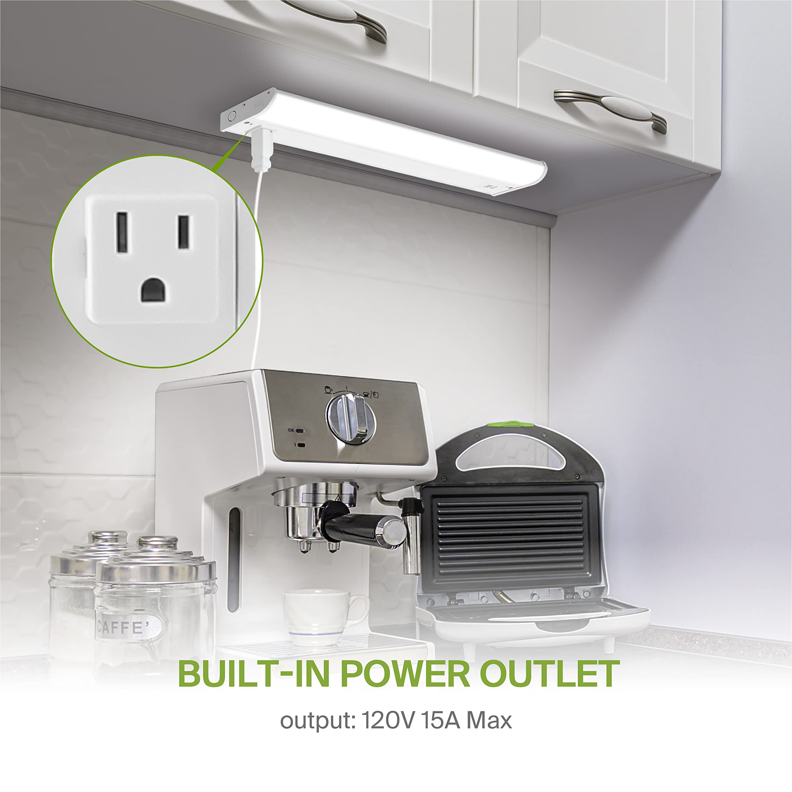 Asd Led Under Cabinet Lighting With 1 Power Outlet, 24 Inch 12W 822 Lm, Hardwired Under Cabinet Lights For Kitchen, 3000K/4000K/