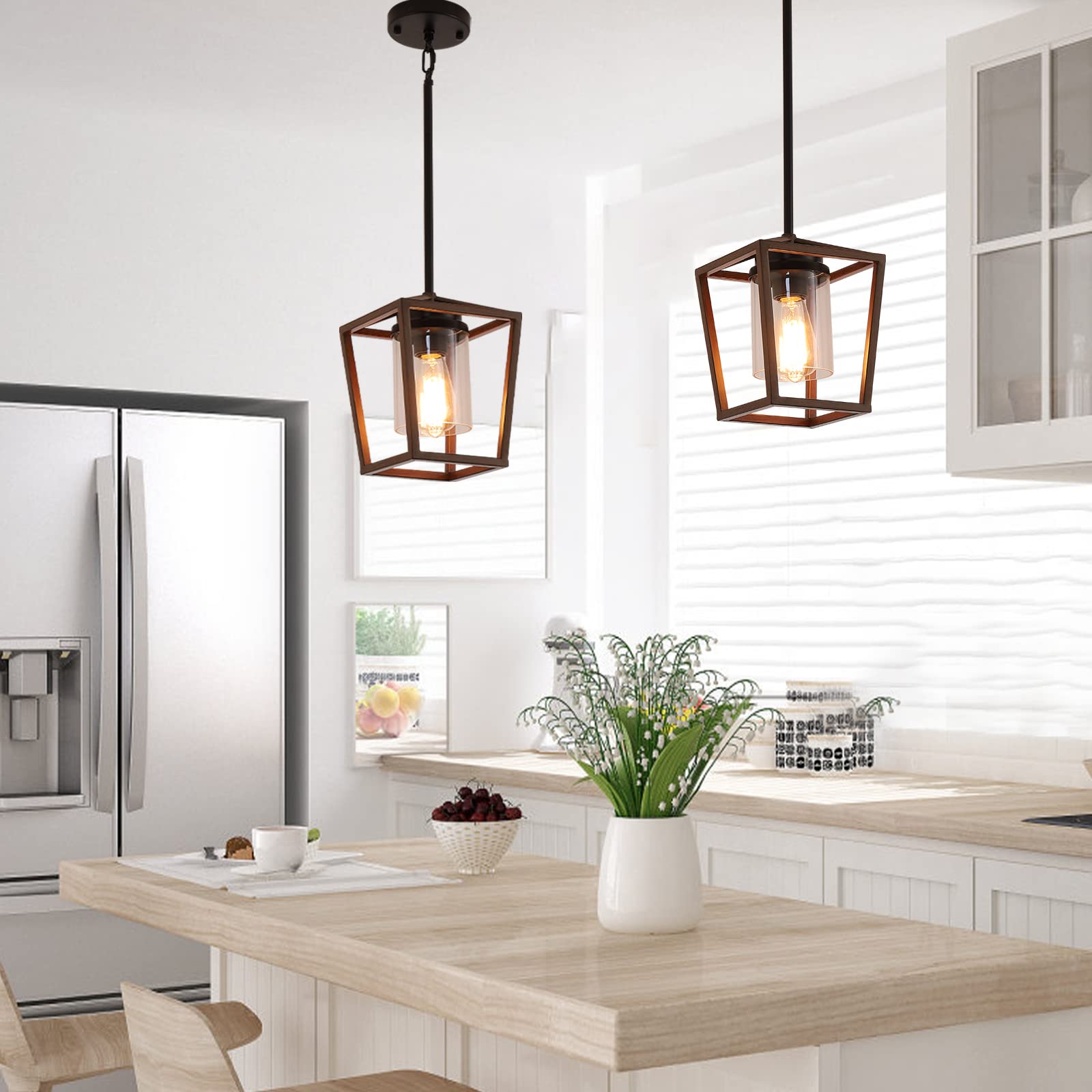 Sglfarmty Farmhouse Pendant Lighting For Kitchen, Single Pendant Island Light With Wooden Grain Finish,Modern Industrial Metal P