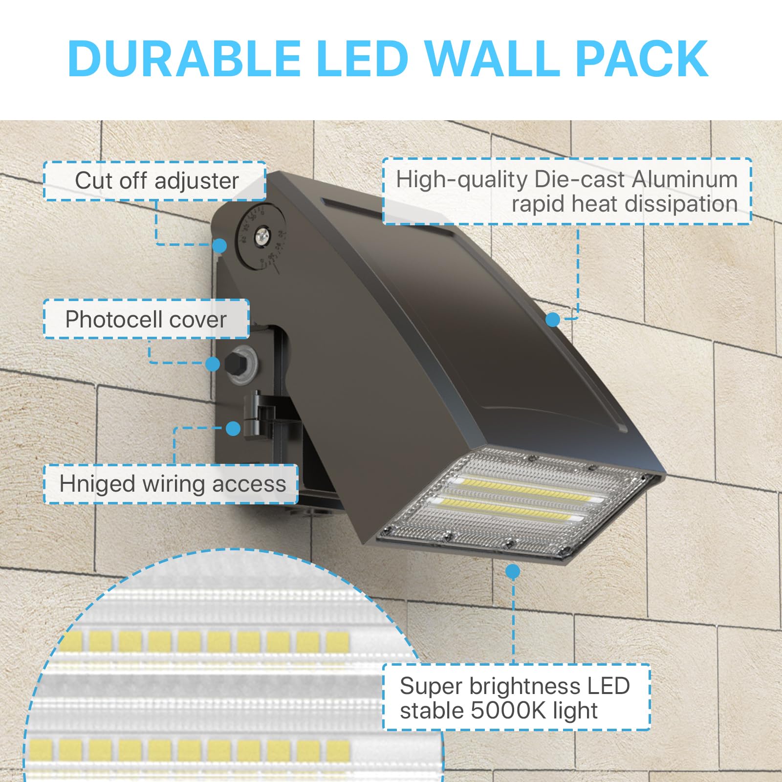 Hyperlite 60W Led Wall Pack Light With Dusk To Dawn Photocell, Bronze Aluminum, Model Wall.E-Wp-60W-Ps, Ideal For Outdoor Security